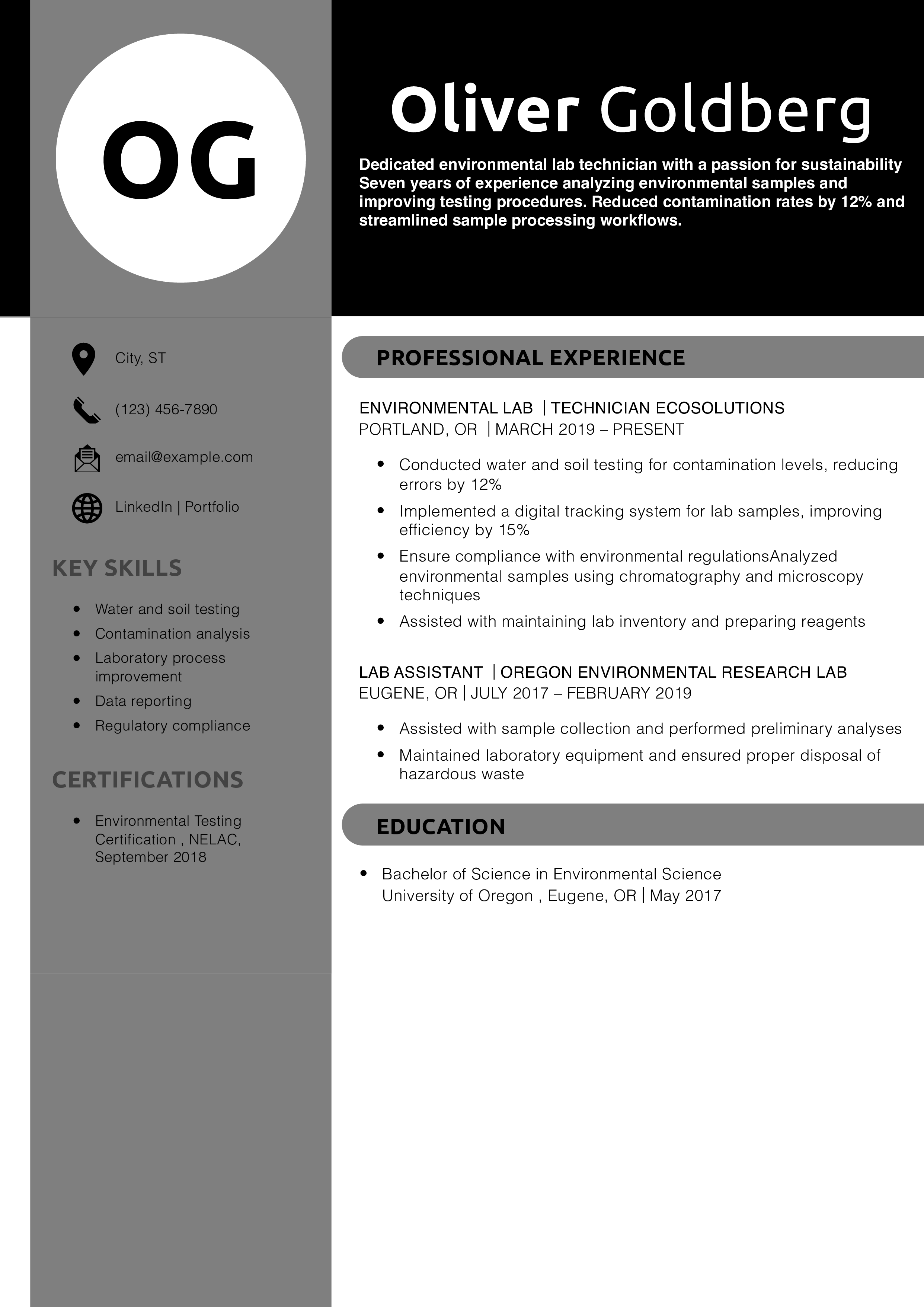 Environmental Lab Technician Resume