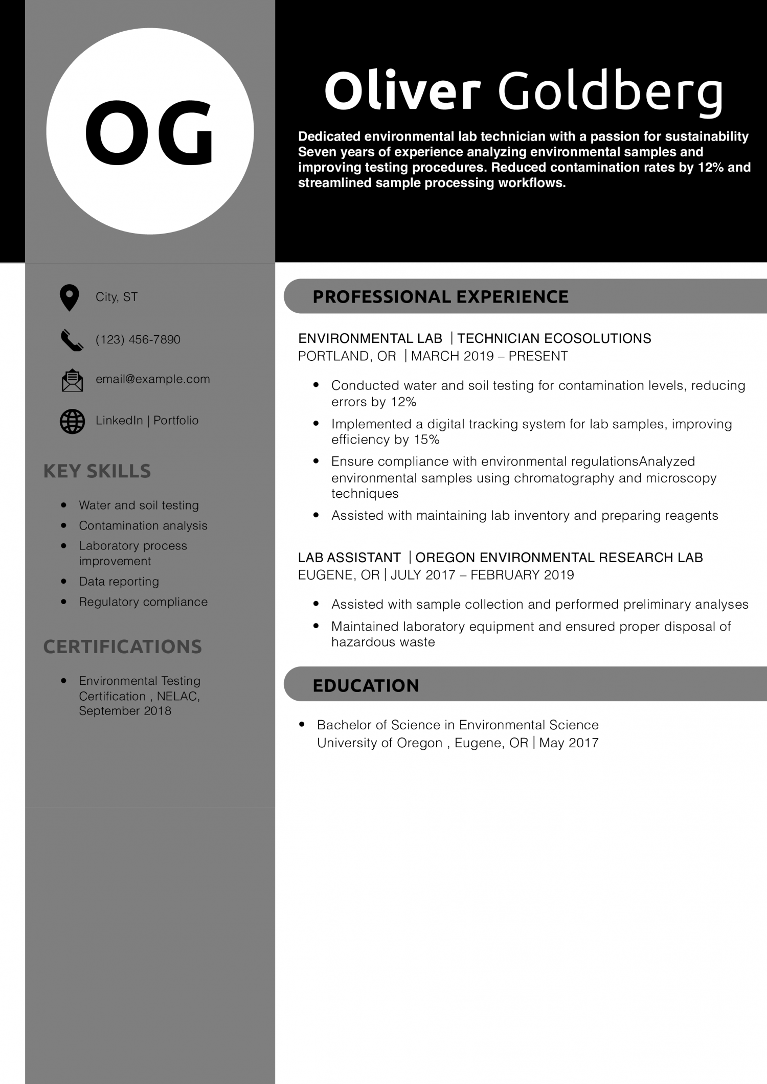 Environmental Lab Technician Resume