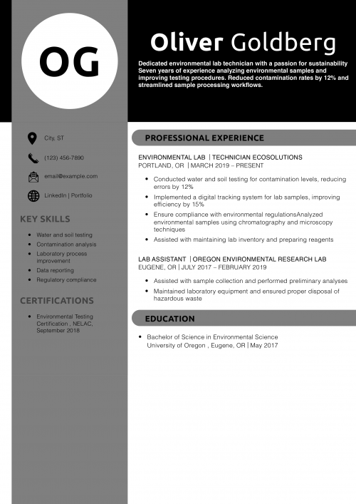 Environmental Lab Technician Resume