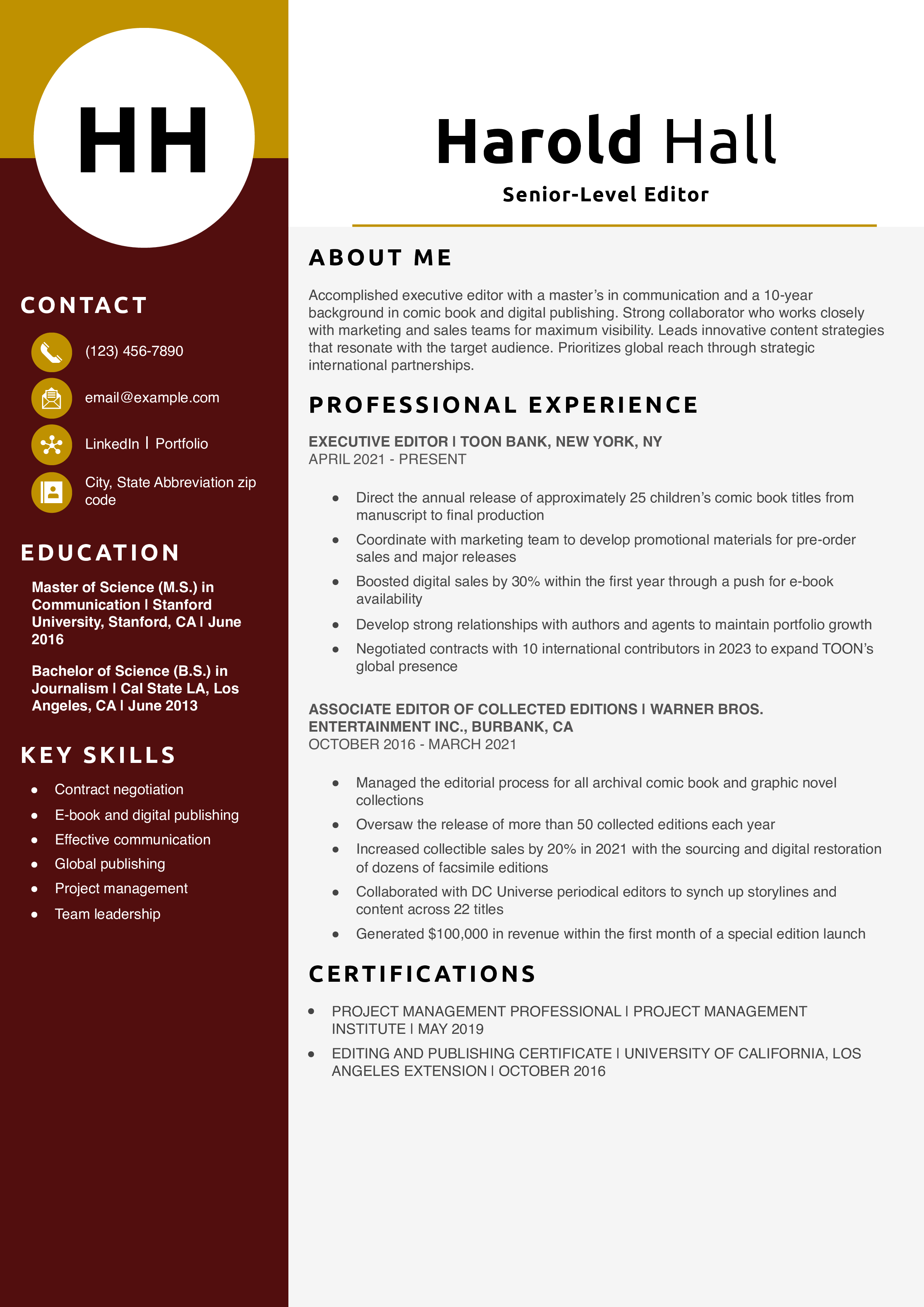 Senior-Level Editor Resume Example