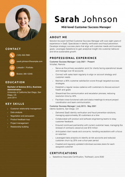 Mid-level Customer Success Manager Resume Example