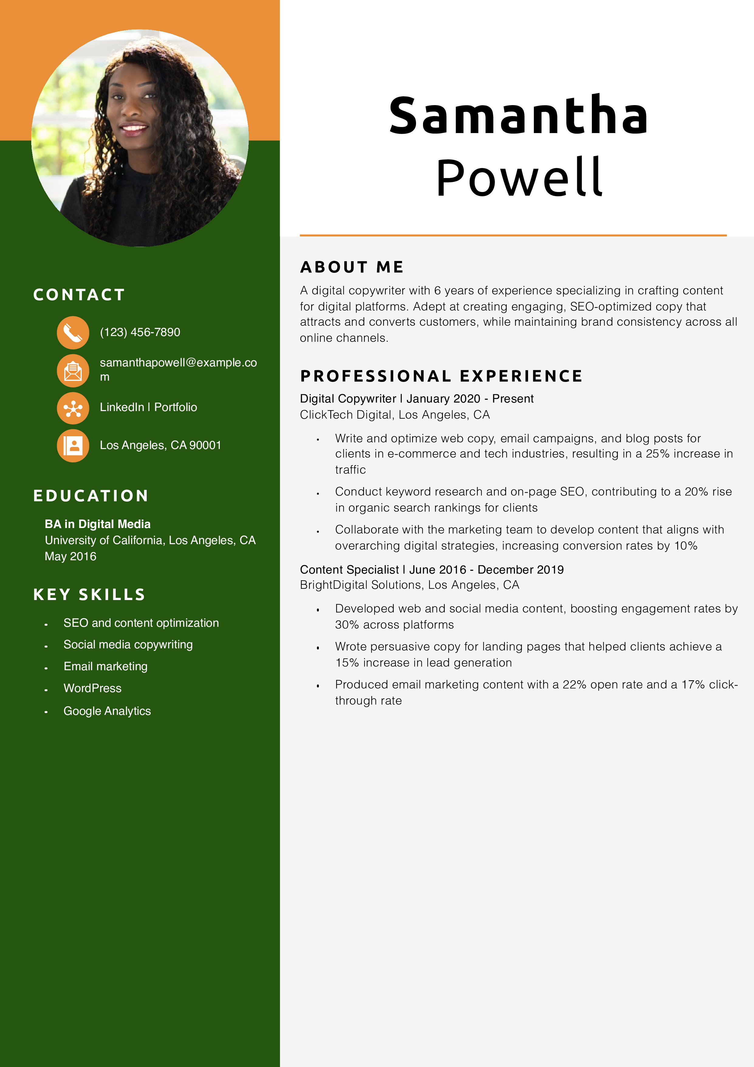 E-Commerce Copywriter Resume Example