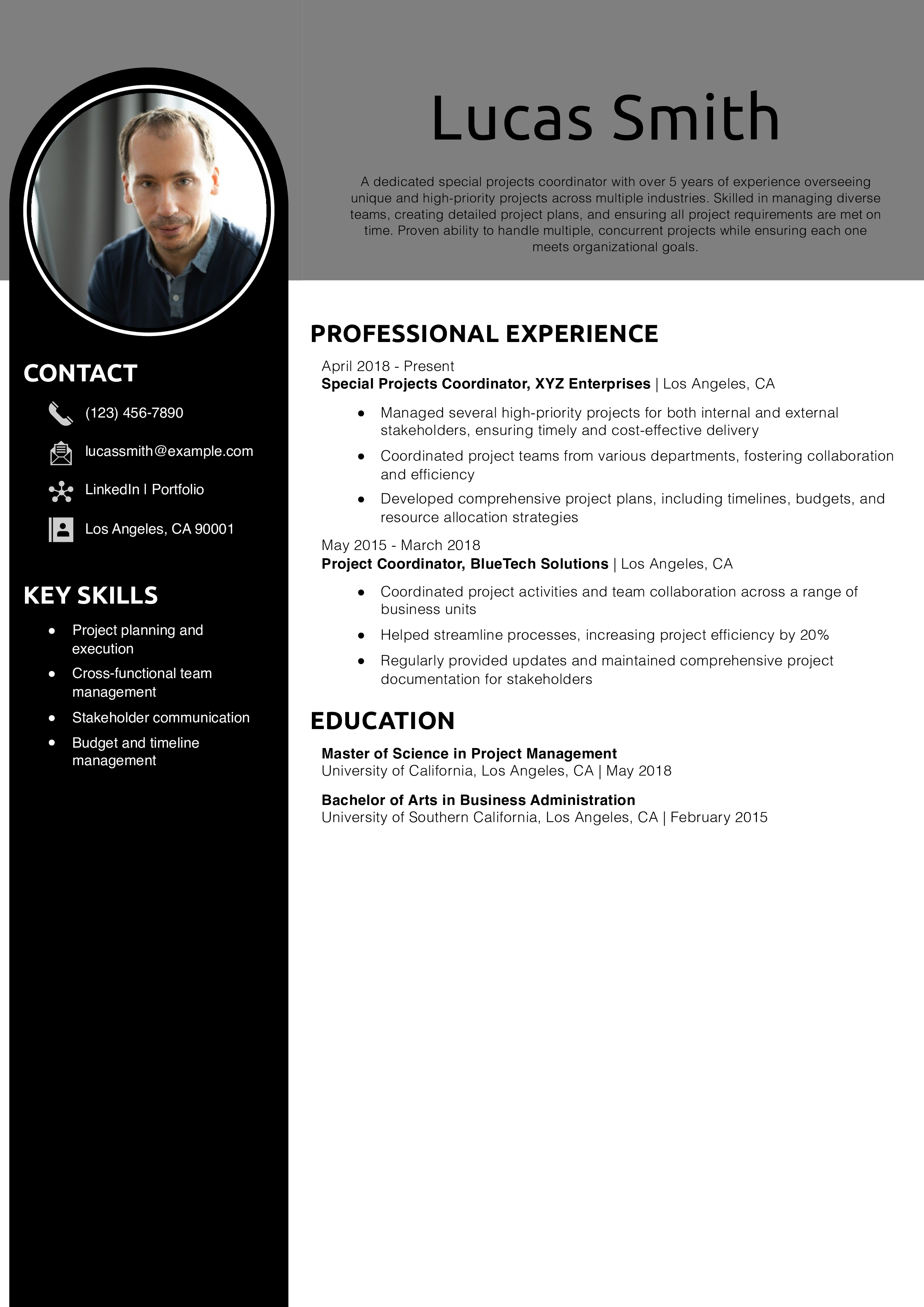 Special Projects Coordinator Resume Example