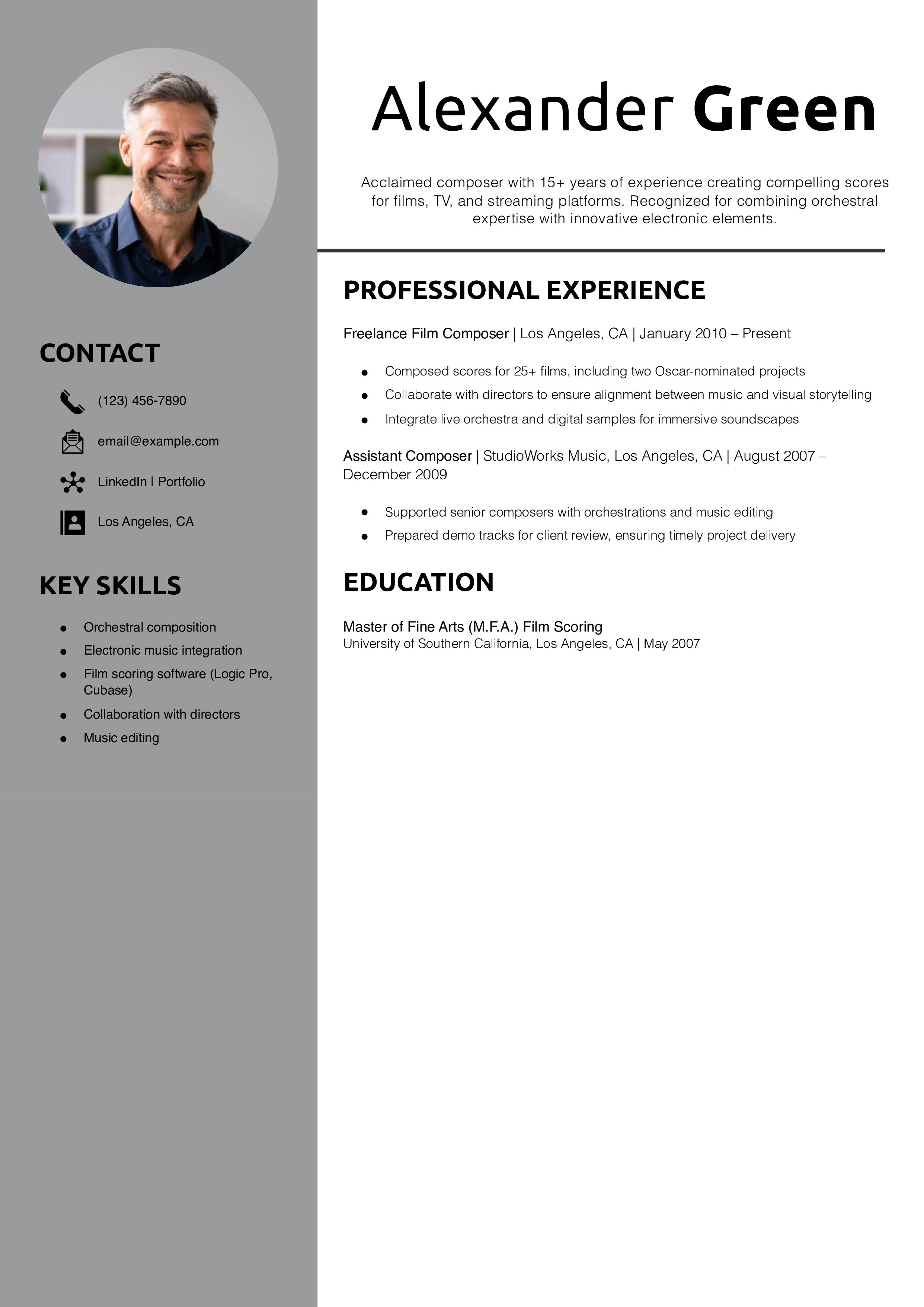  Film score composer resume