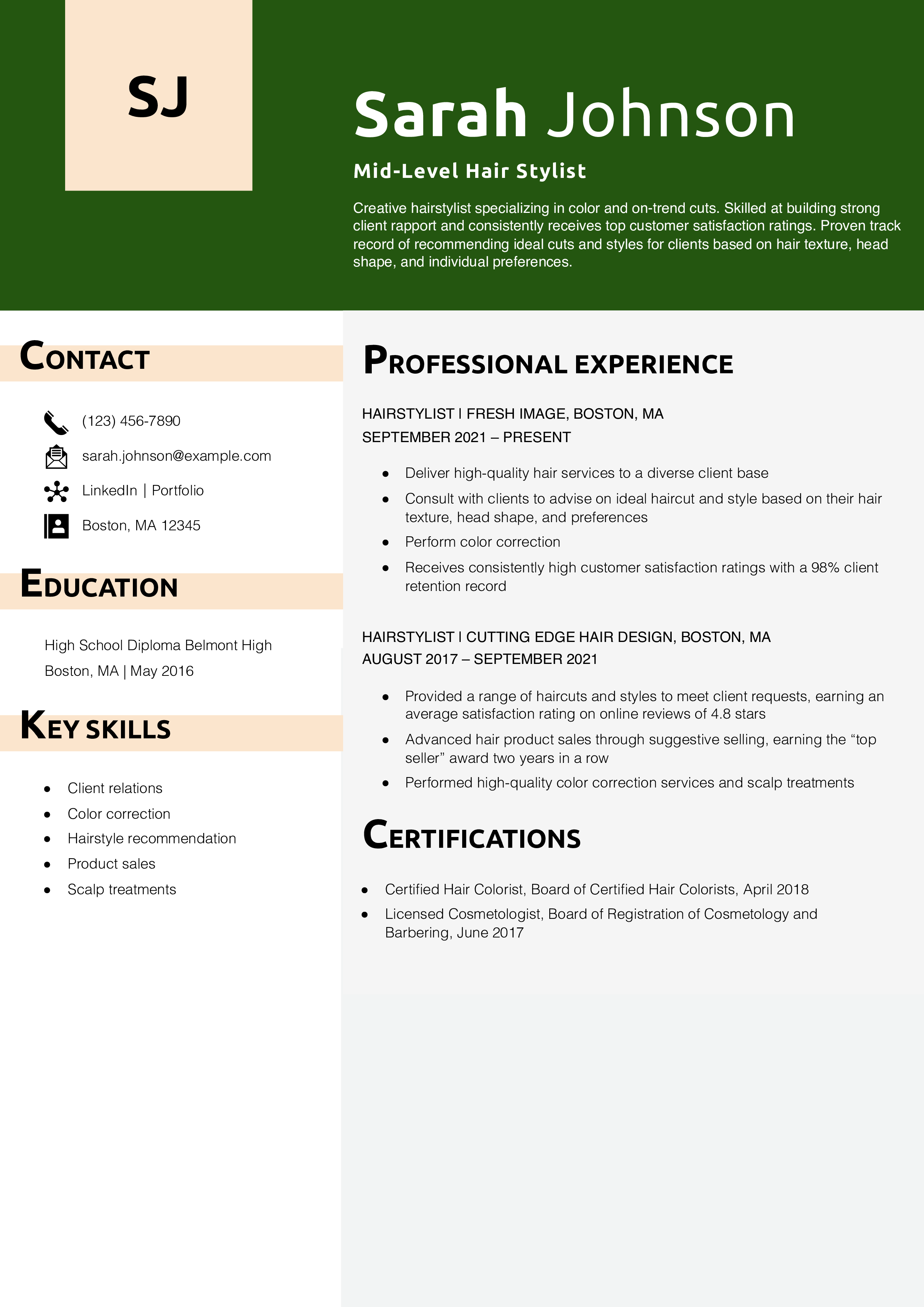 Mid-Level Hair Stylist Resume Example