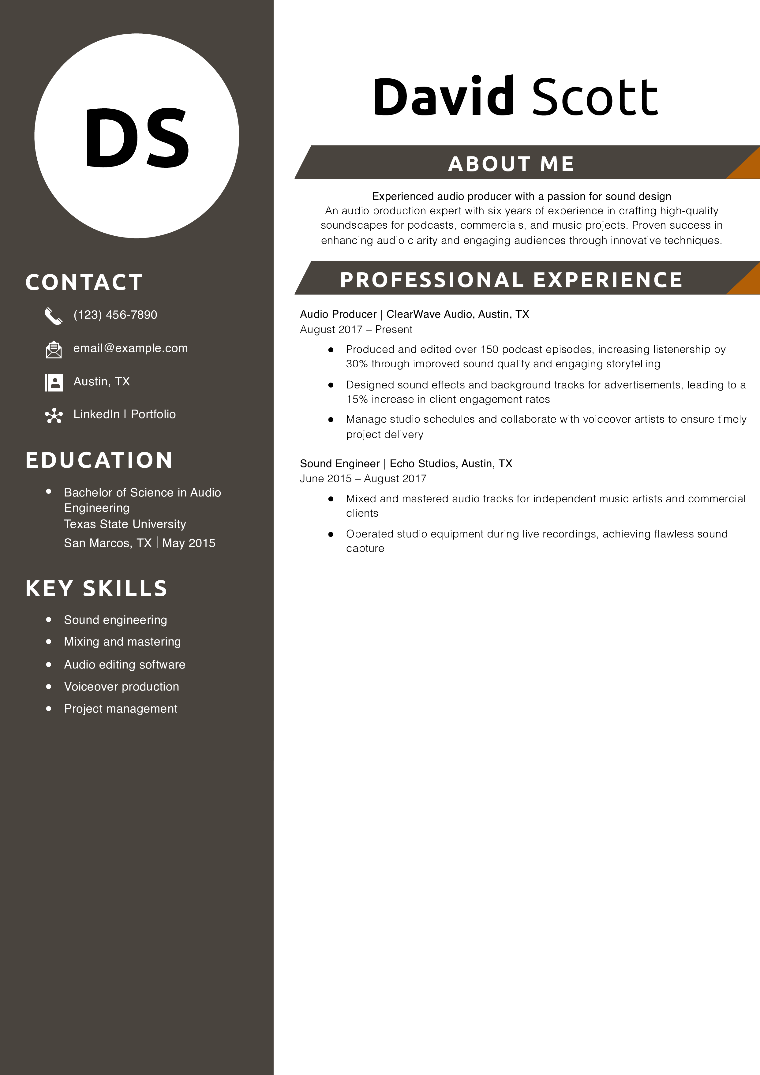Audio producer resume