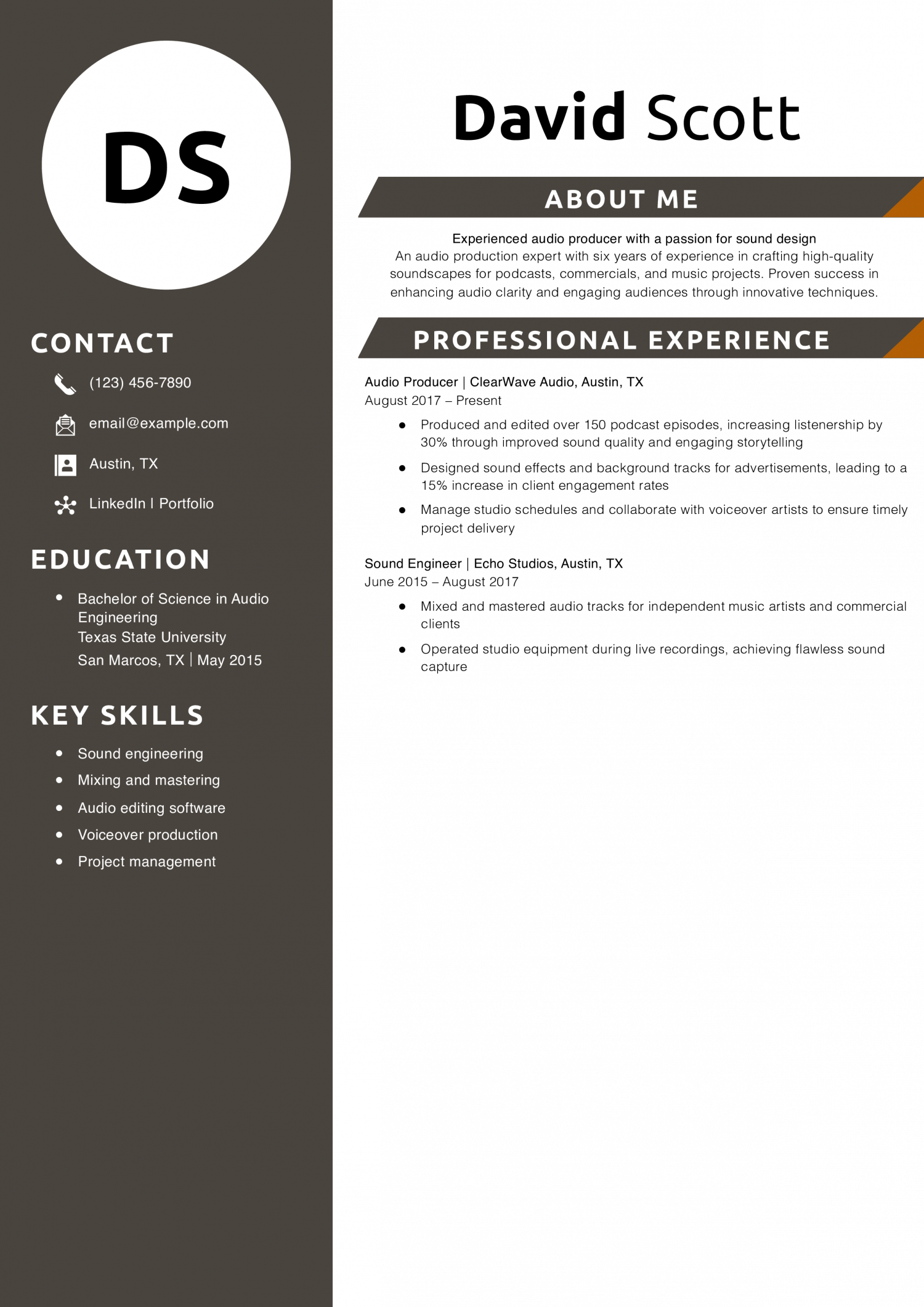 Audio producer resume