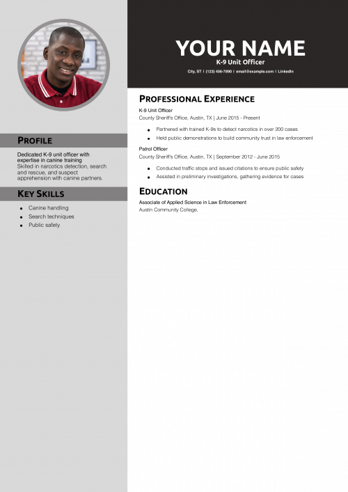 K-9 Unit Officer Resume Example