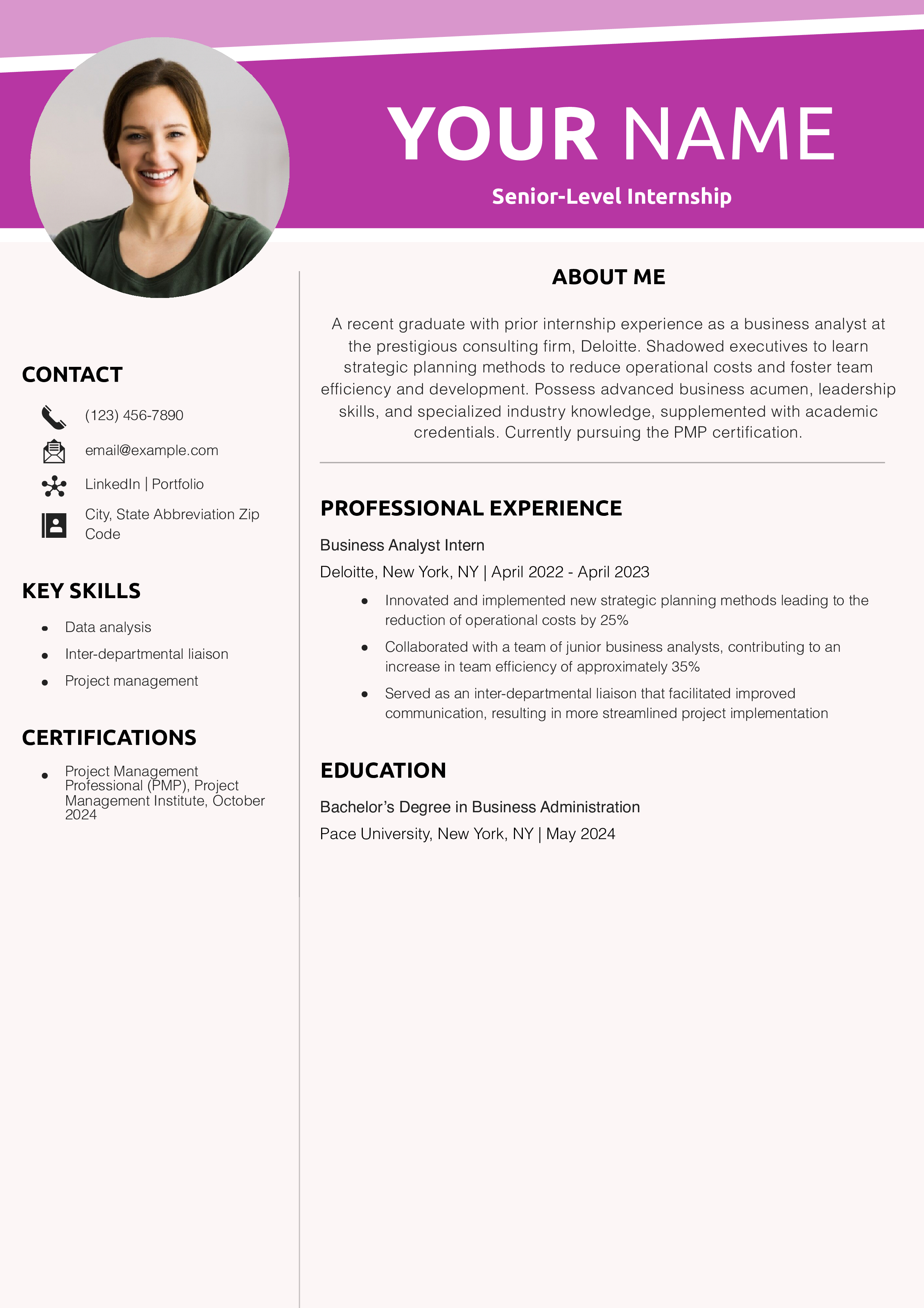 Senior-Level Internship Resume Example