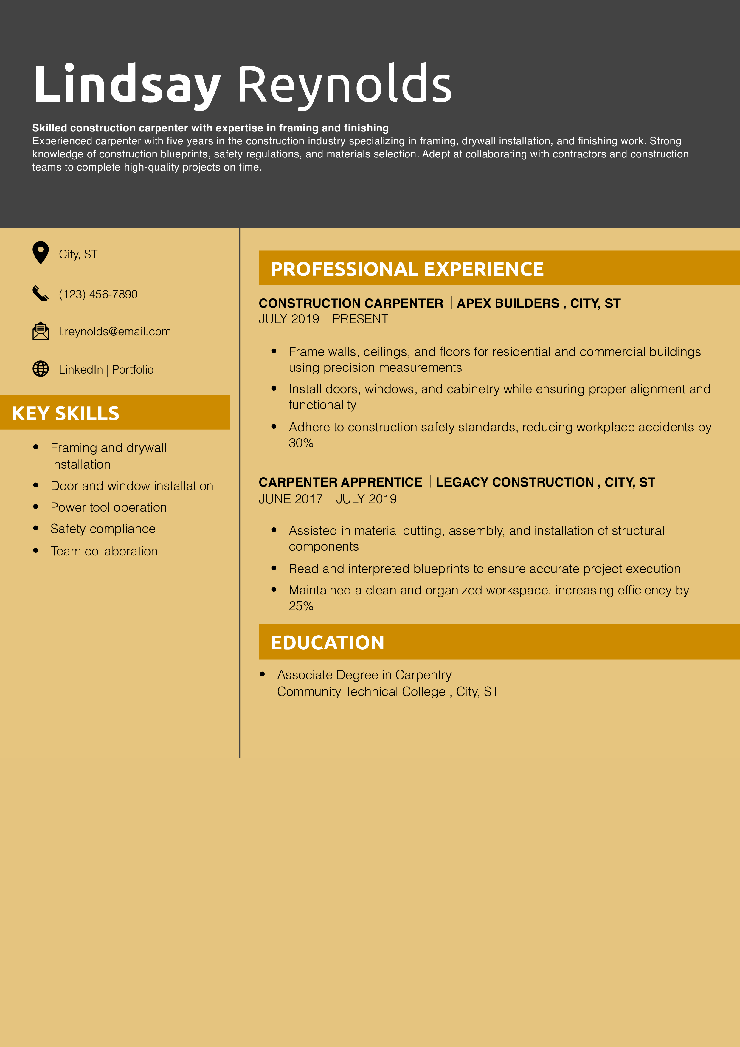 Carpenter construction resume