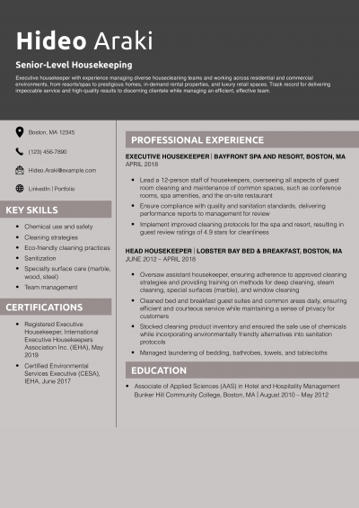 Senior-Level Housekeeping Resume Example
