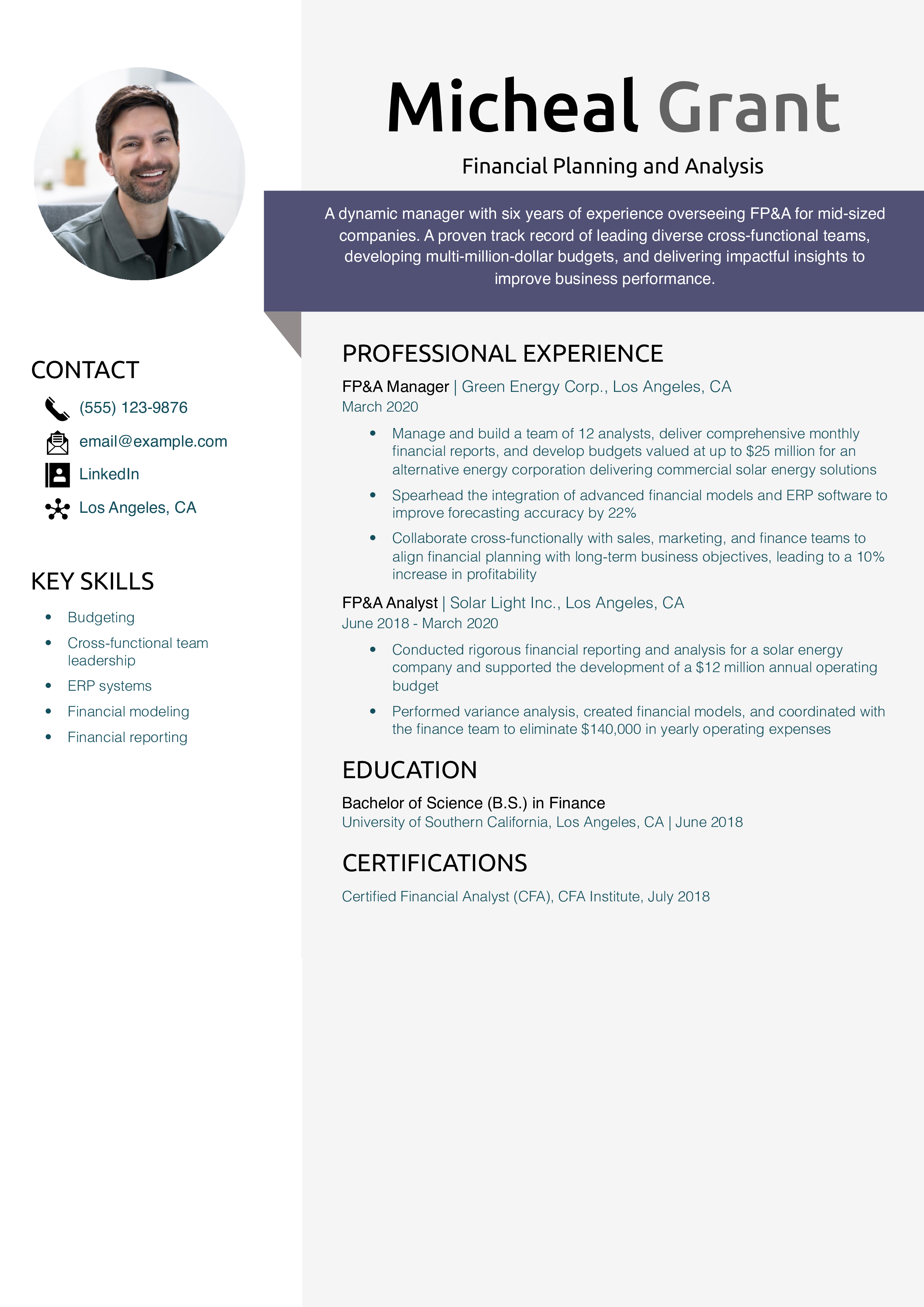 Financial Planning and Analysis Resume Example