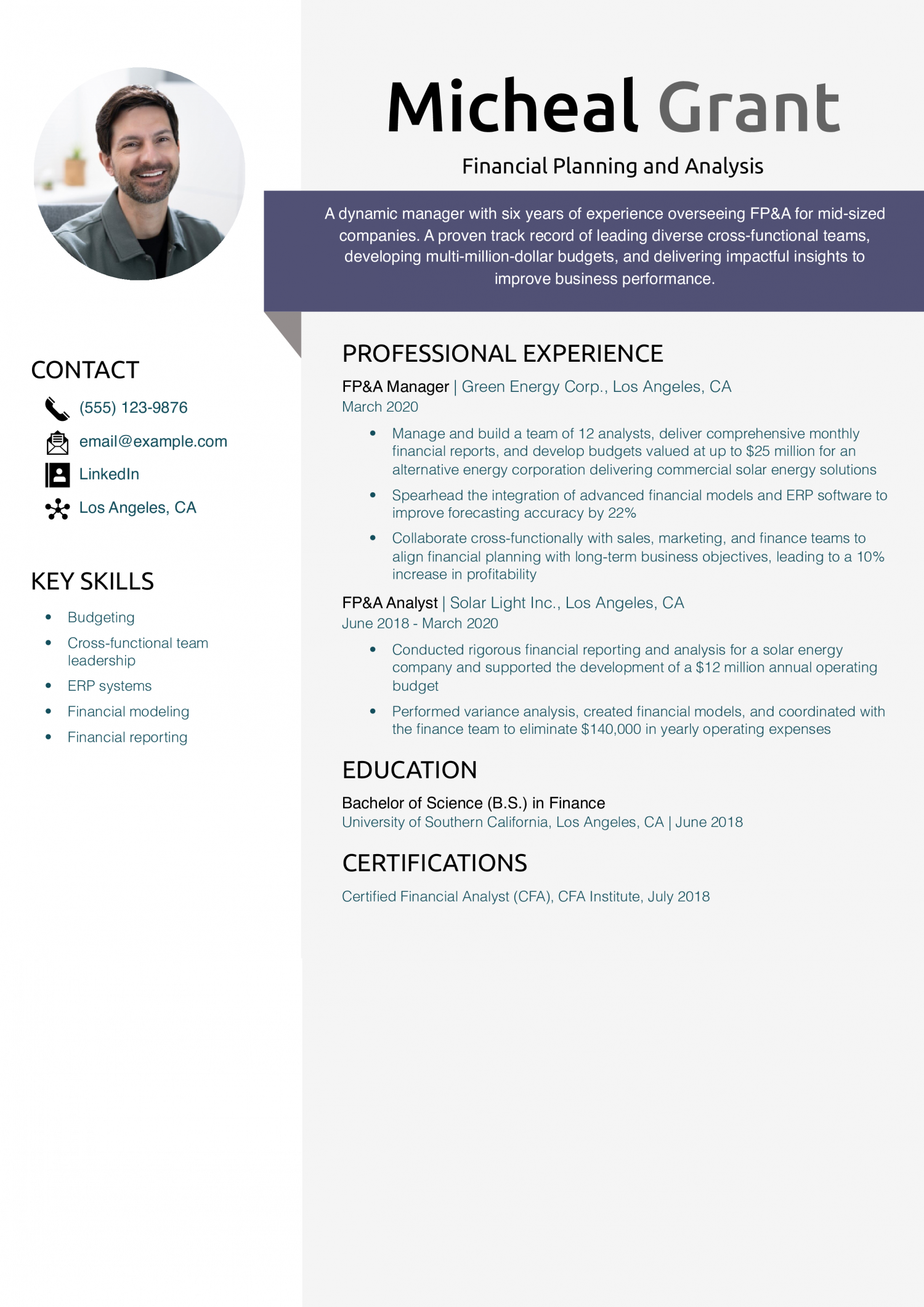 Financial Planning and Analysis Resume Example
