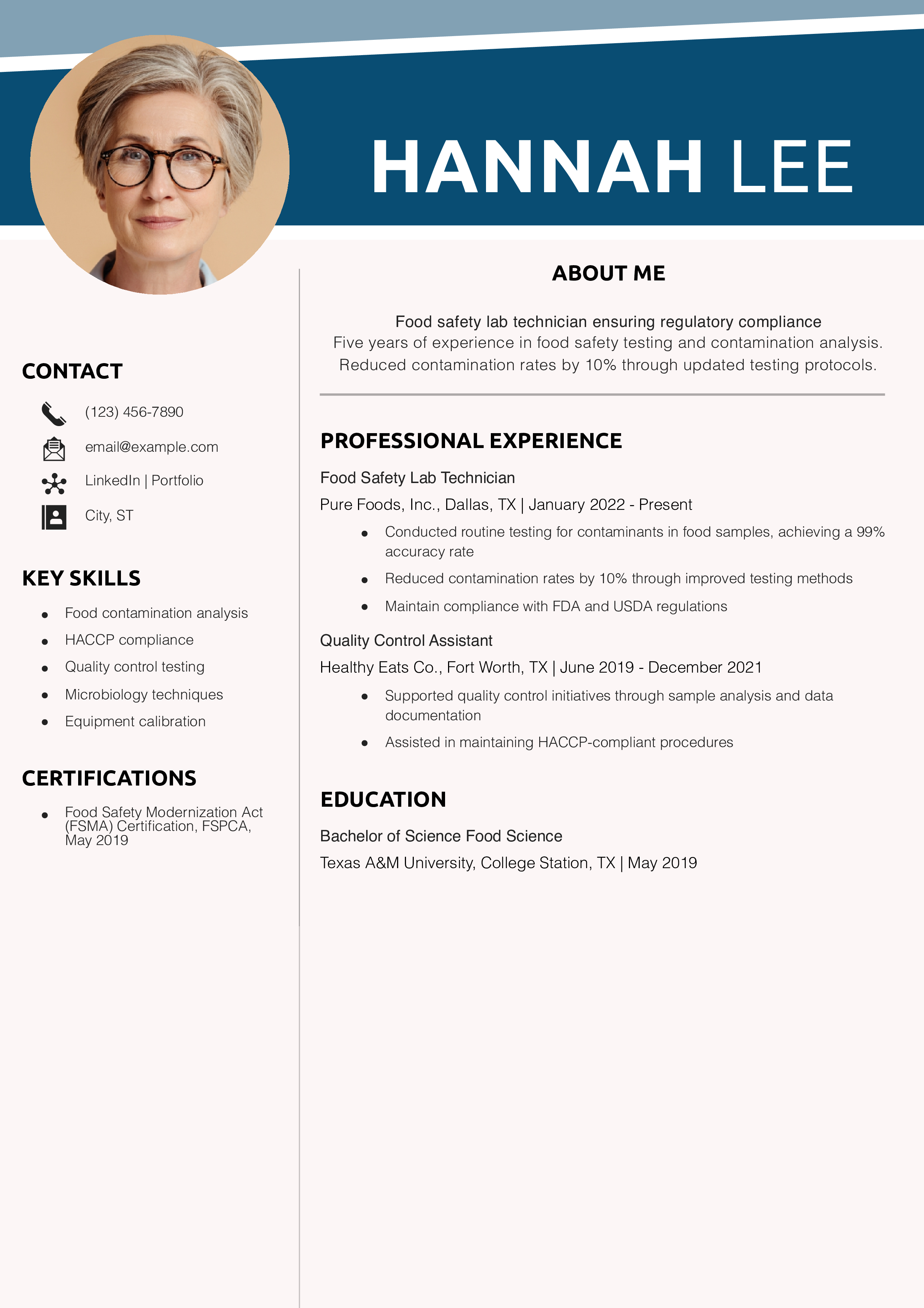Food Safety Lab Technician Resume