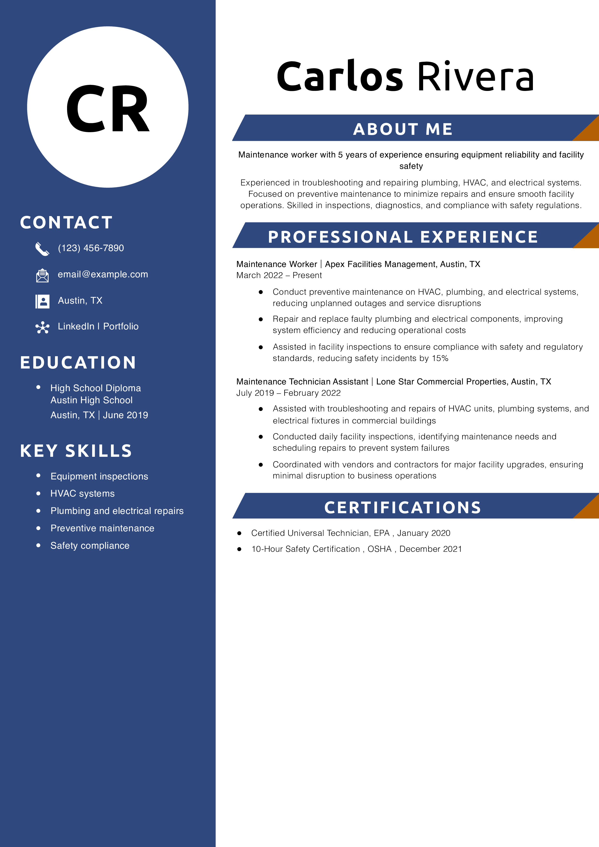 General Maintenance Resume Example