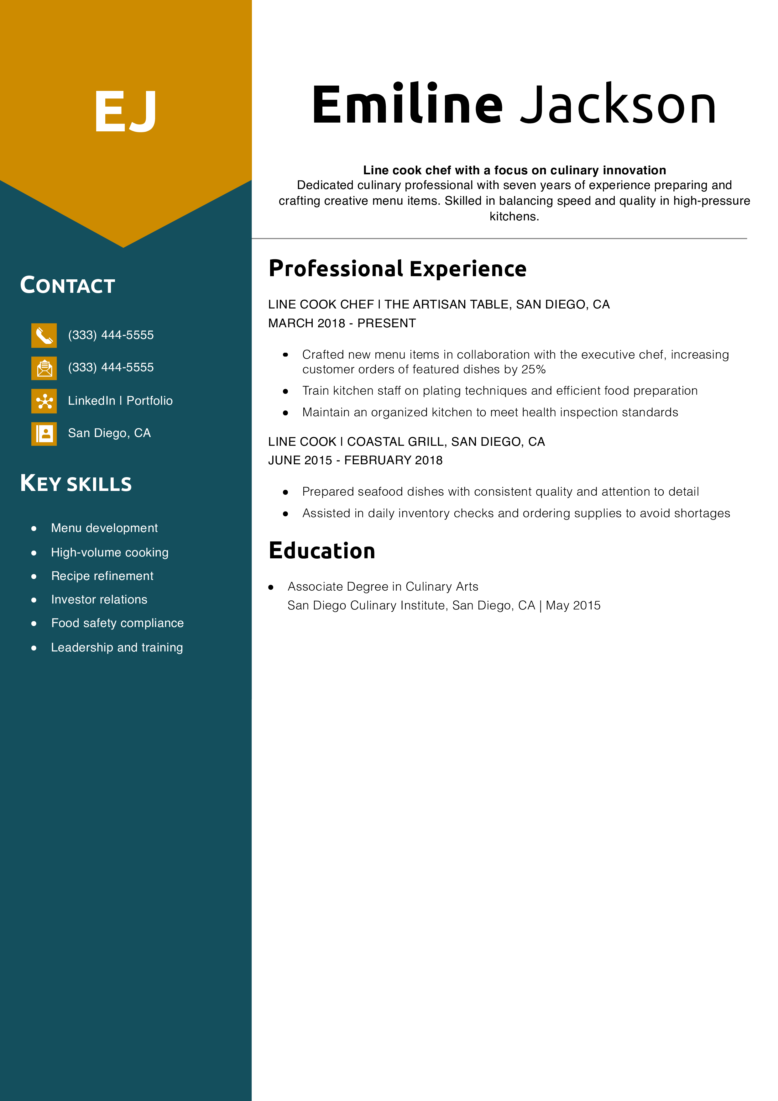 Line cook chef resume