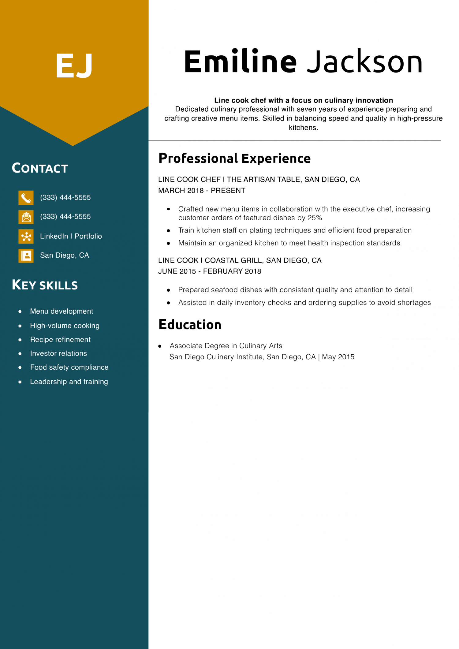 Line cook chef resume
