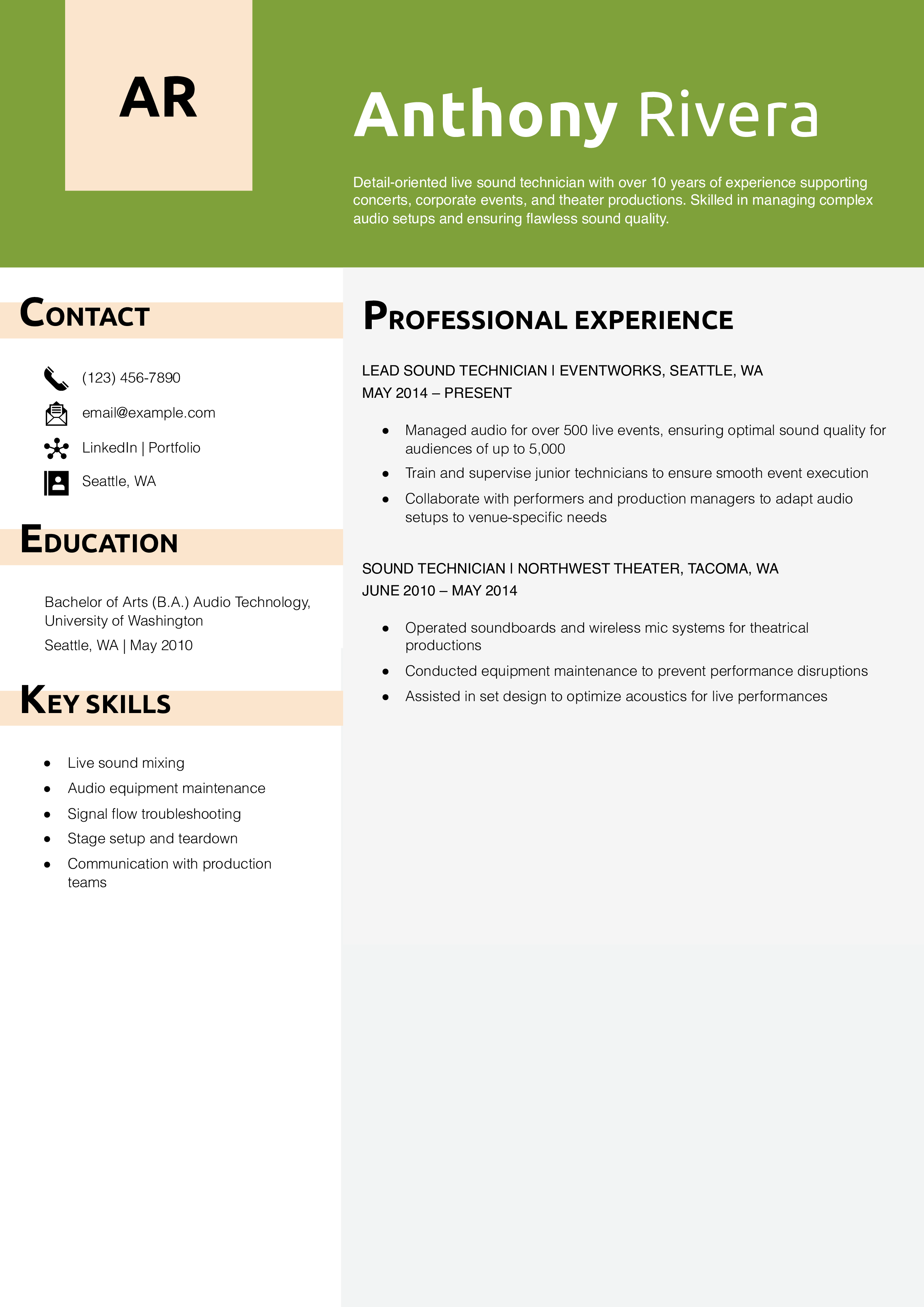 Live sound technician resume