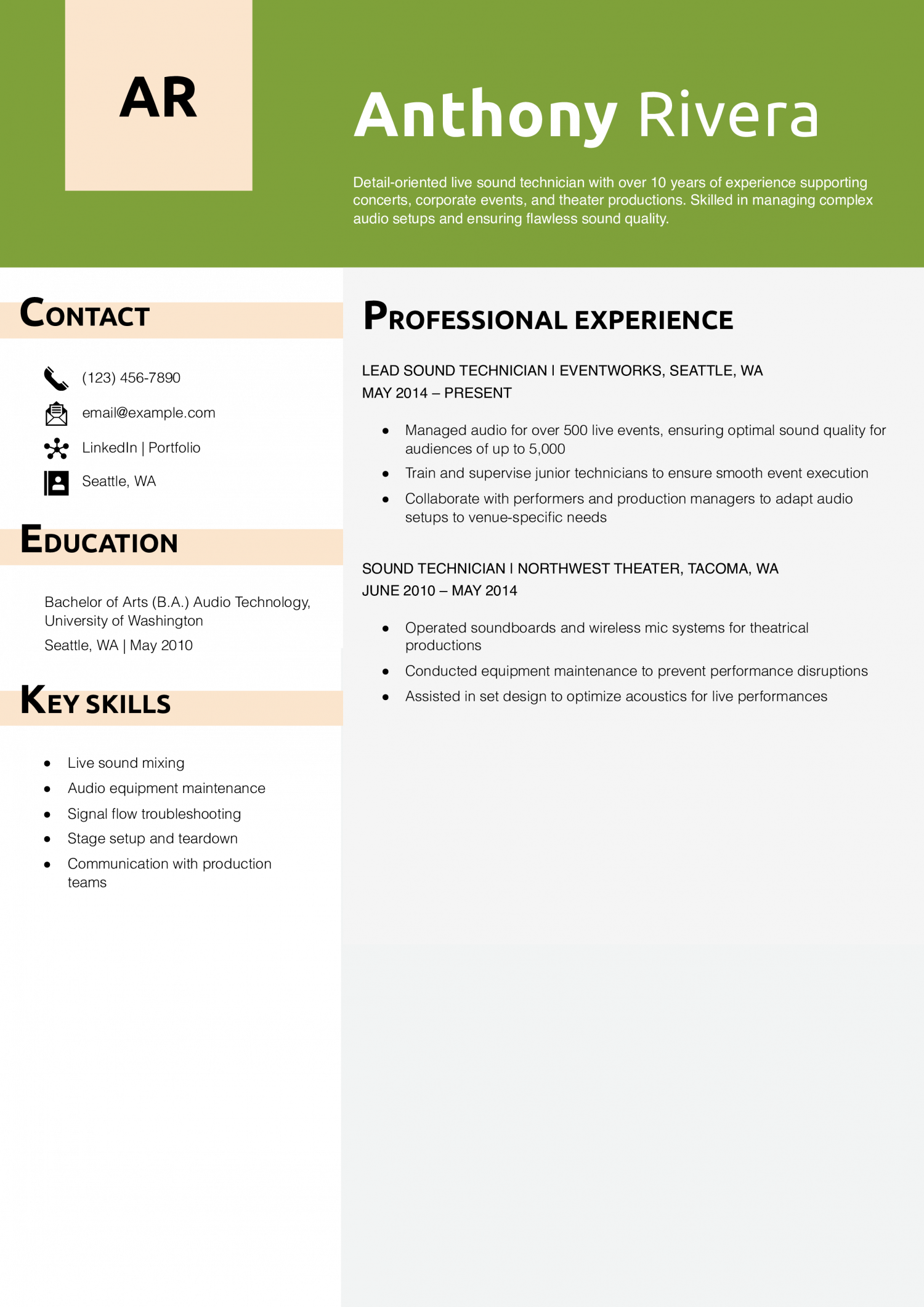 Live sound technician resume