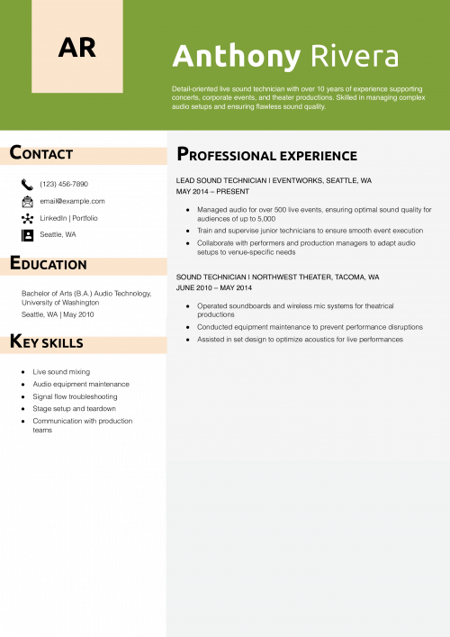 Live sound technician resume