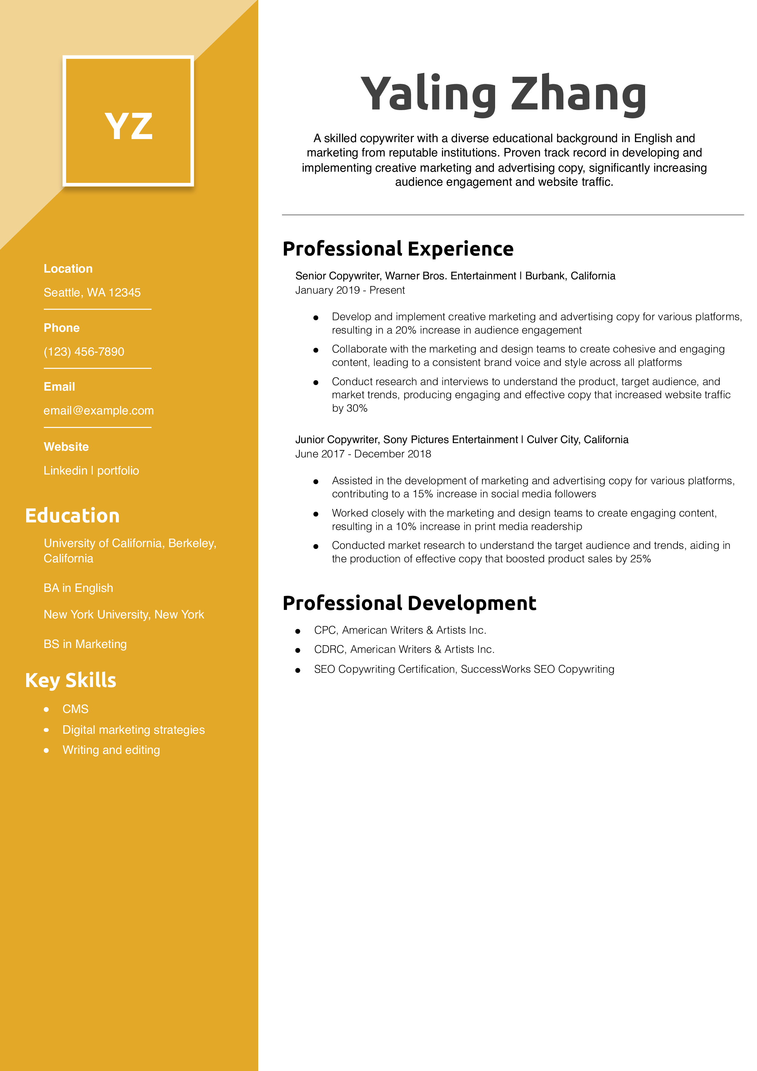 Copywriter Resume No Experience Example