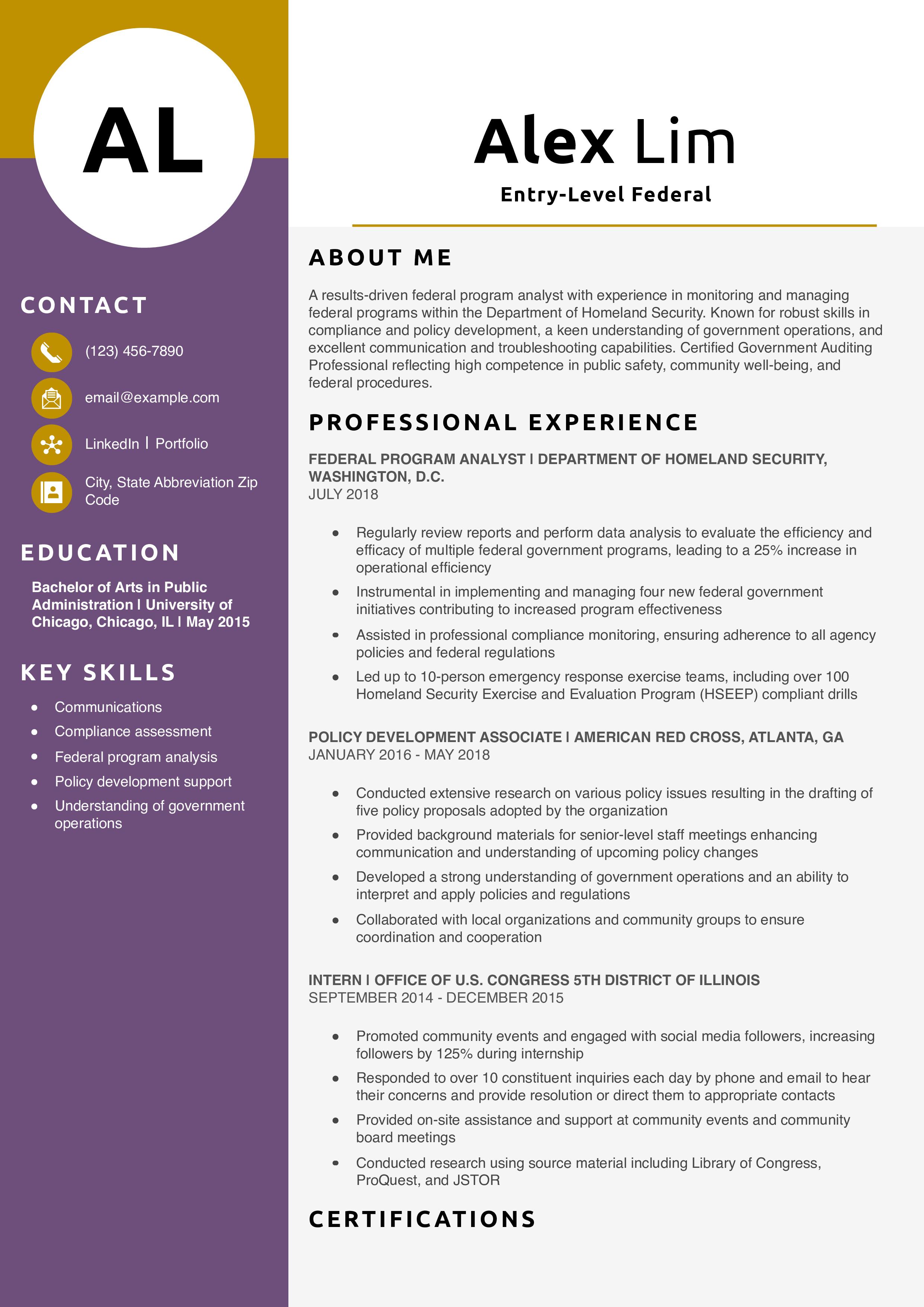 Entry-Level Federal Resume Example