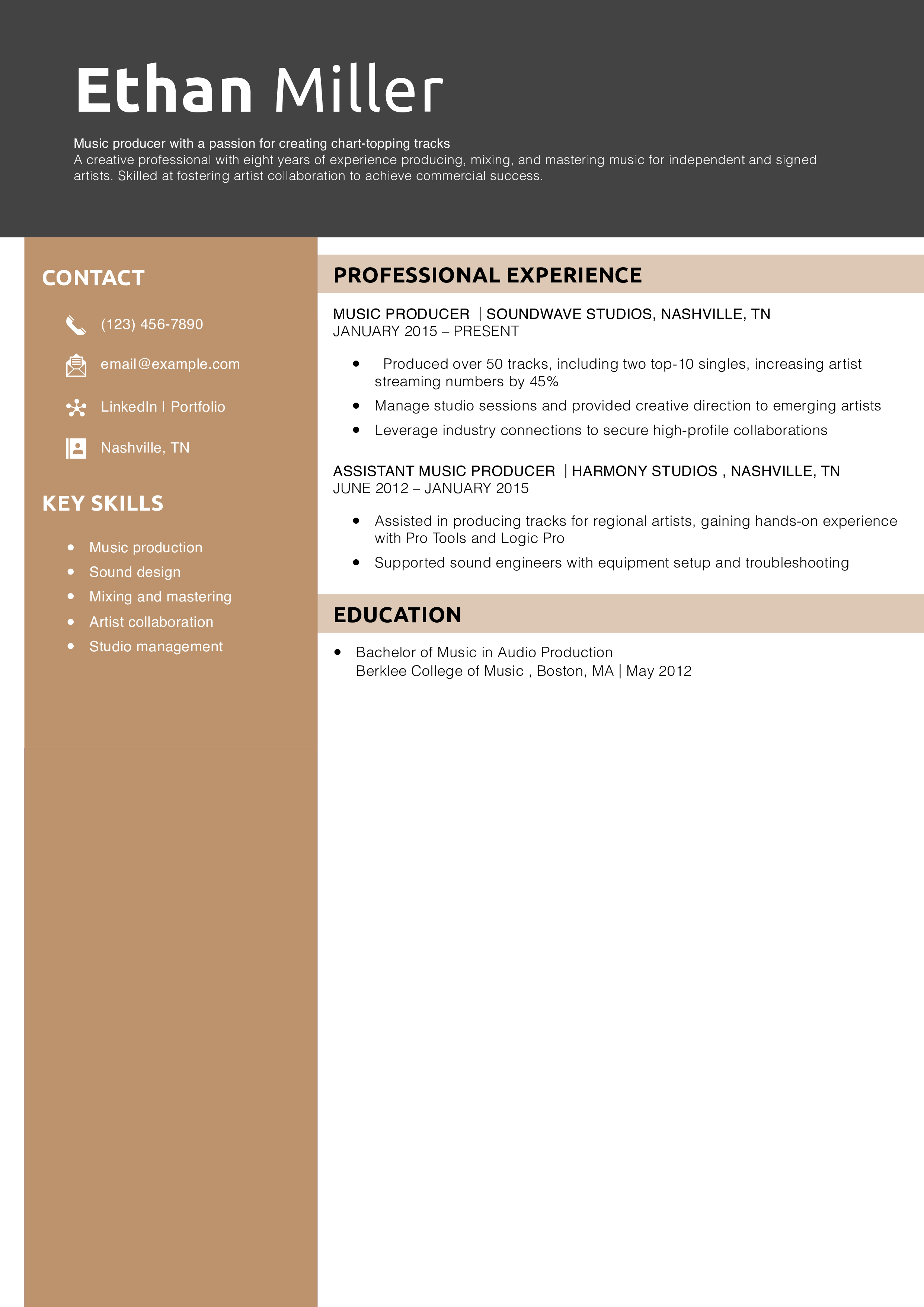 Music producer resume