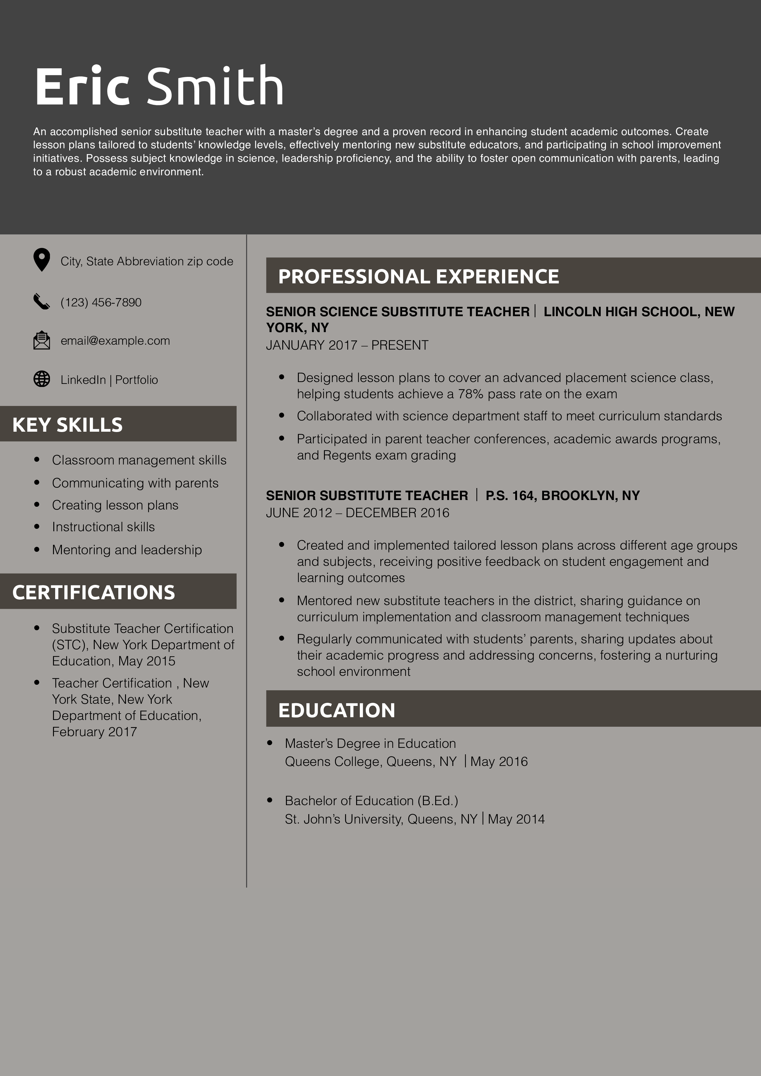 Senior-Level Substitute Teacher