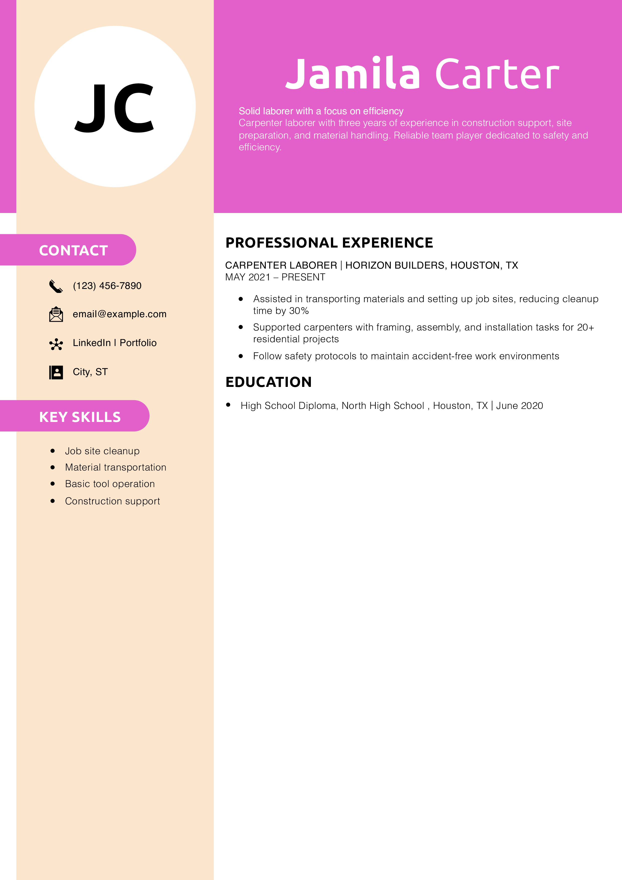 Carpenter laborer resume