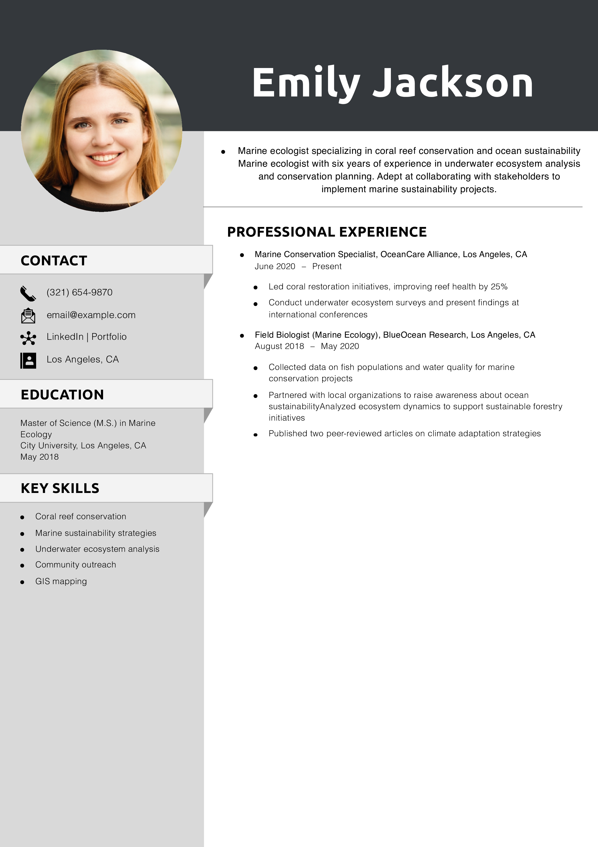 Marine ecologist resume