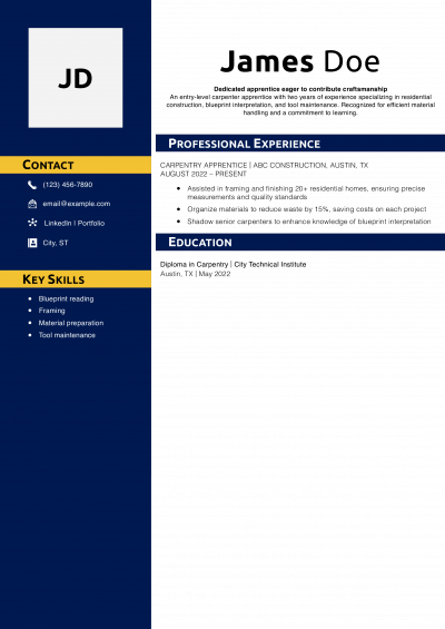 Carpenter apprentice resume