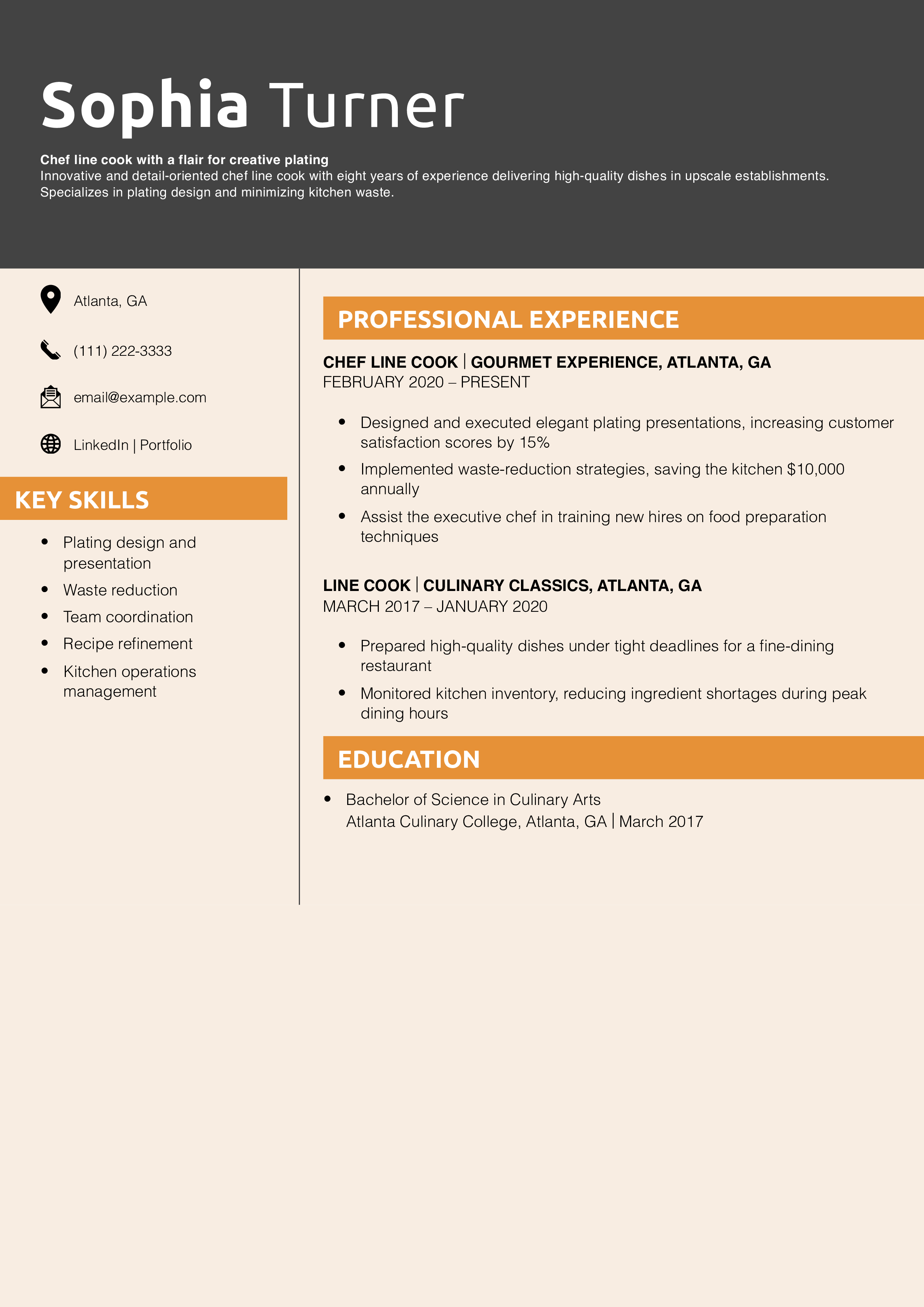 Chef line cook resume