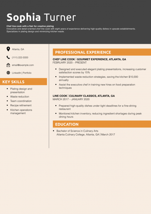 Chef line cook resume
