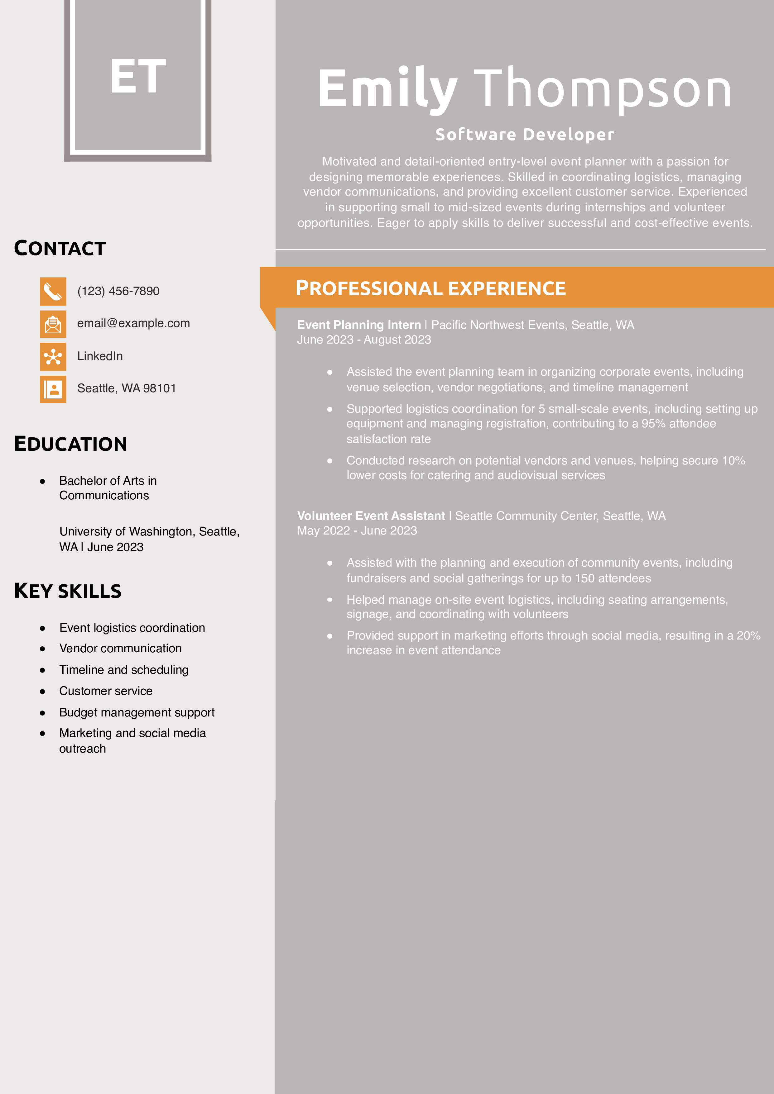 Entry-level Event Planner Resume Example