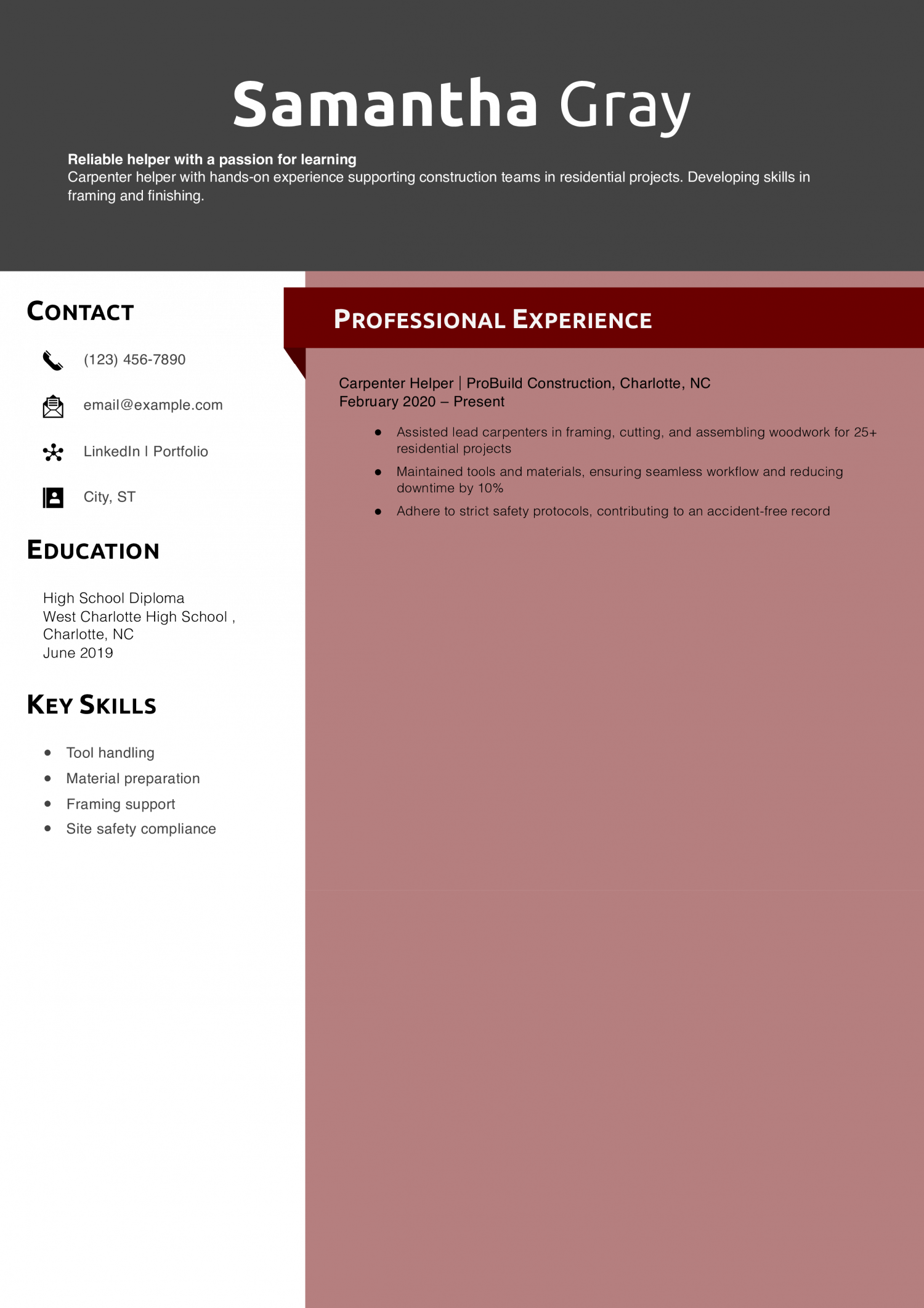 Carpenter helper resume