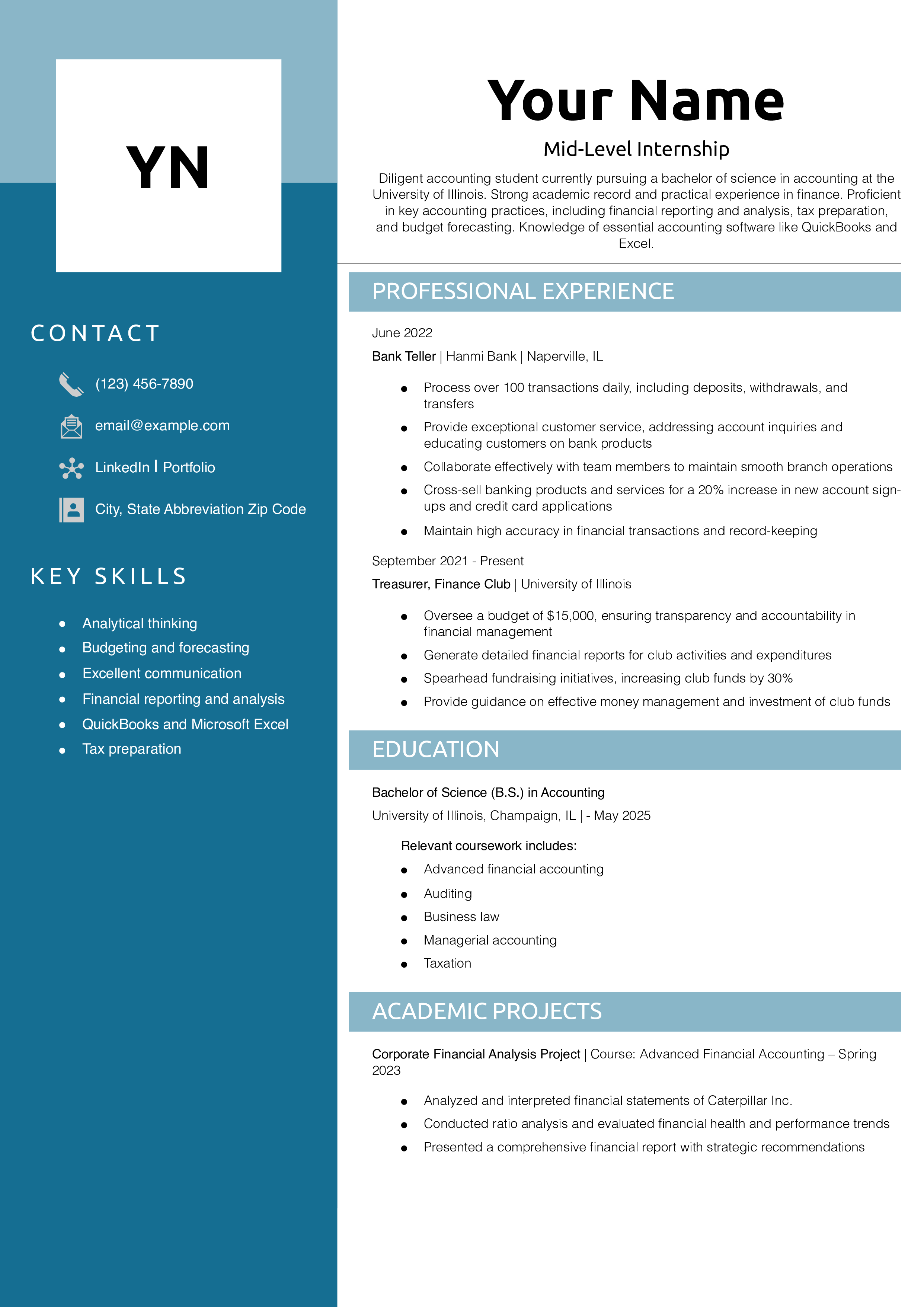Mid-Level Internship Resume Example