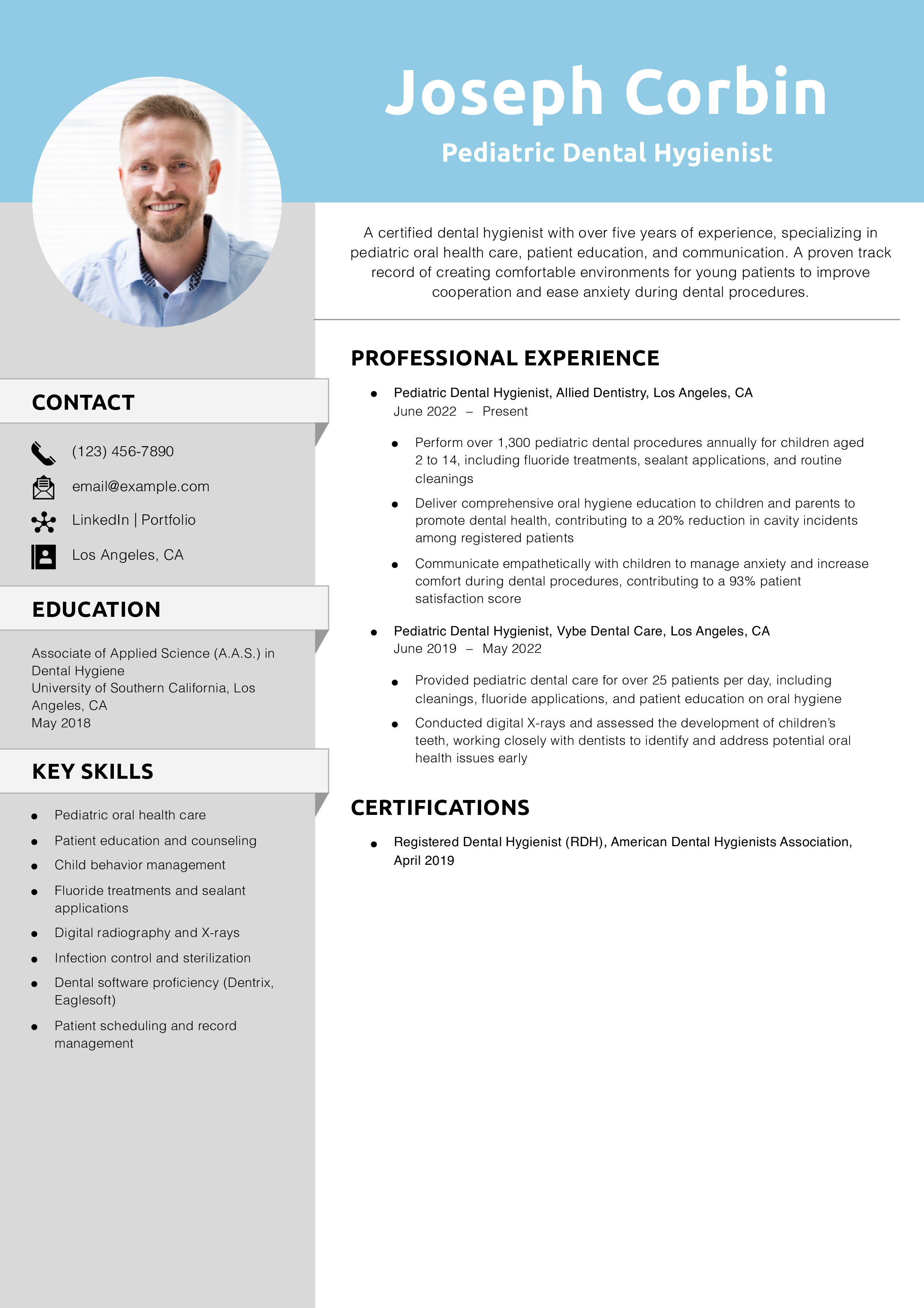 Pediatric Dental Hygienist Resume Example