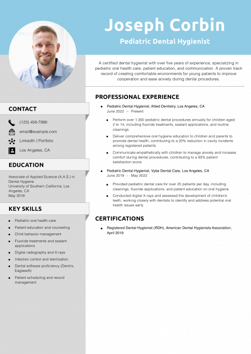 Pediatric Dental Hygienist Resume Example