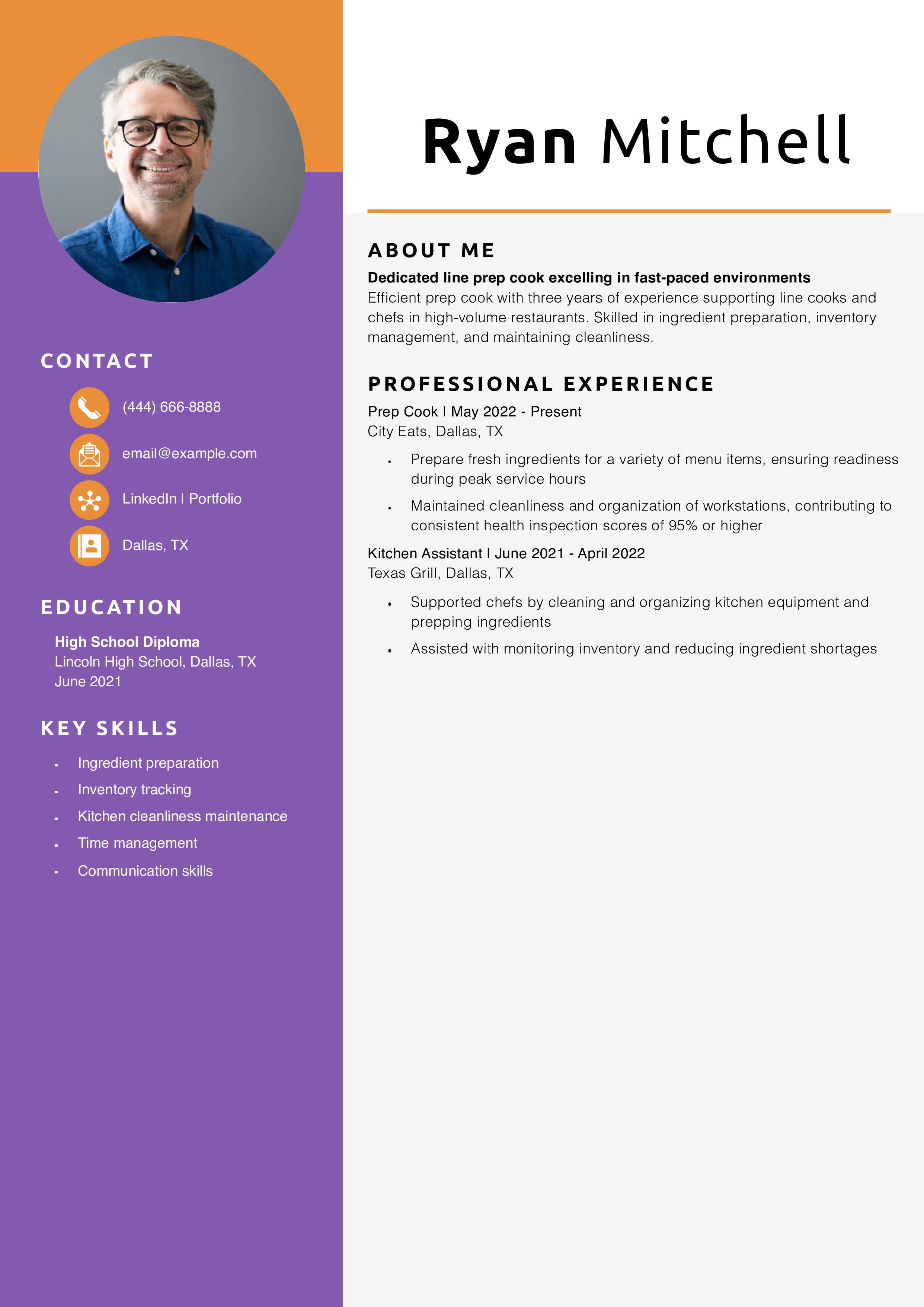 Restaurant line prep cook resume