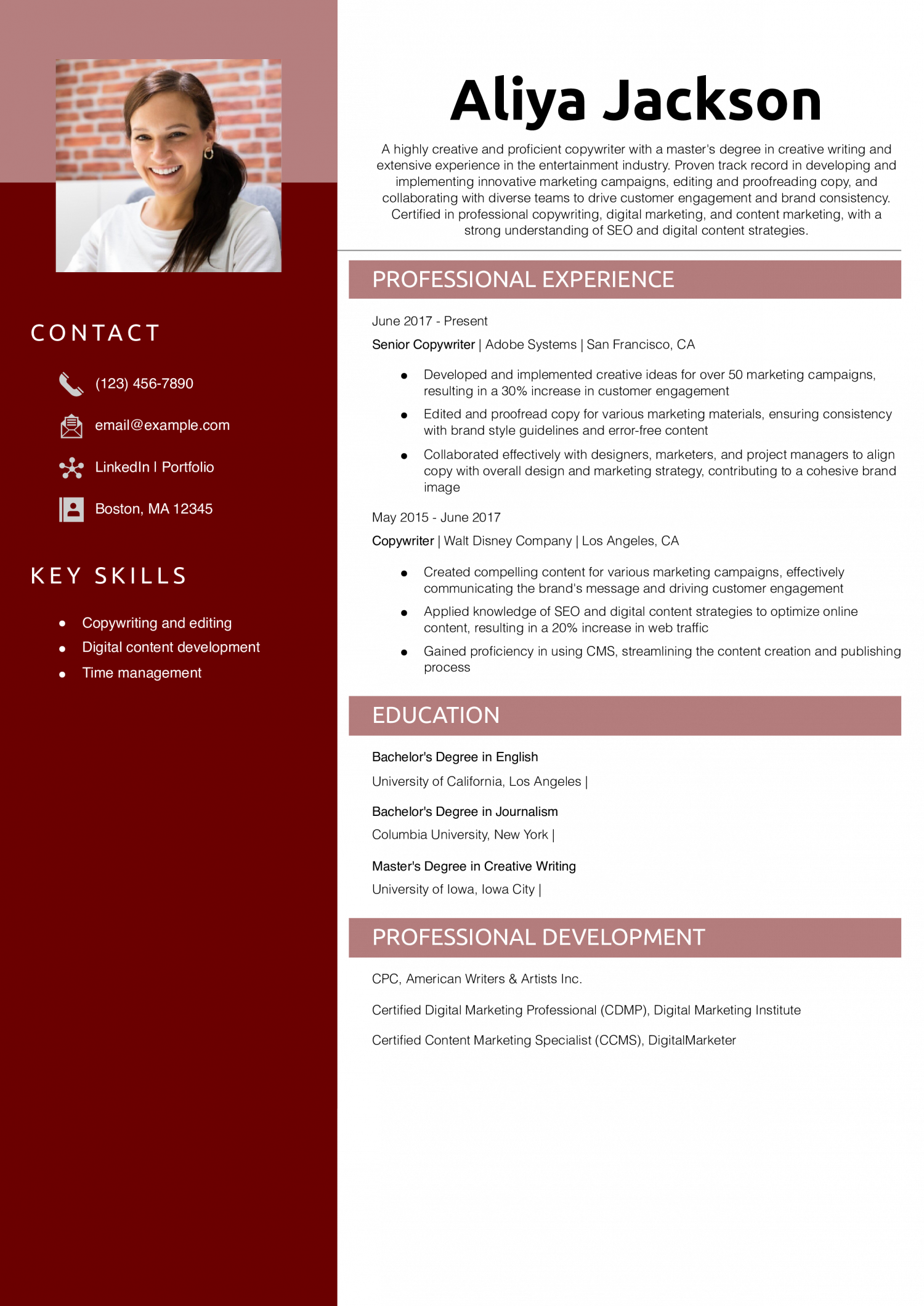 Senior Creative Copywriter Resume Example