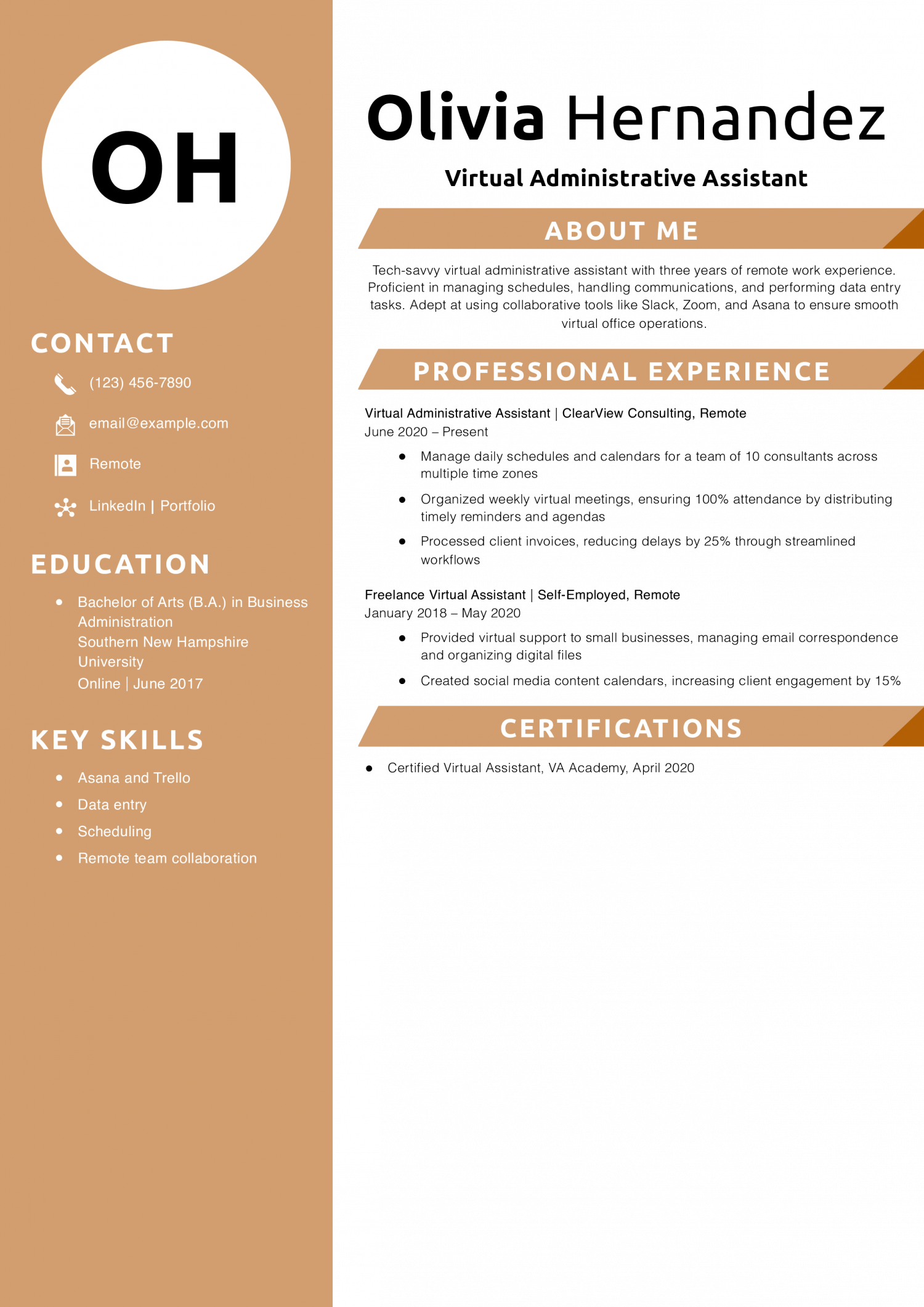 Virtual Administrative Assistant Resume Example
