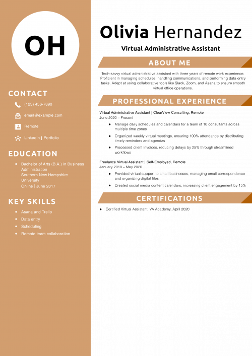 Virtual Administrative Assistant Resume Example