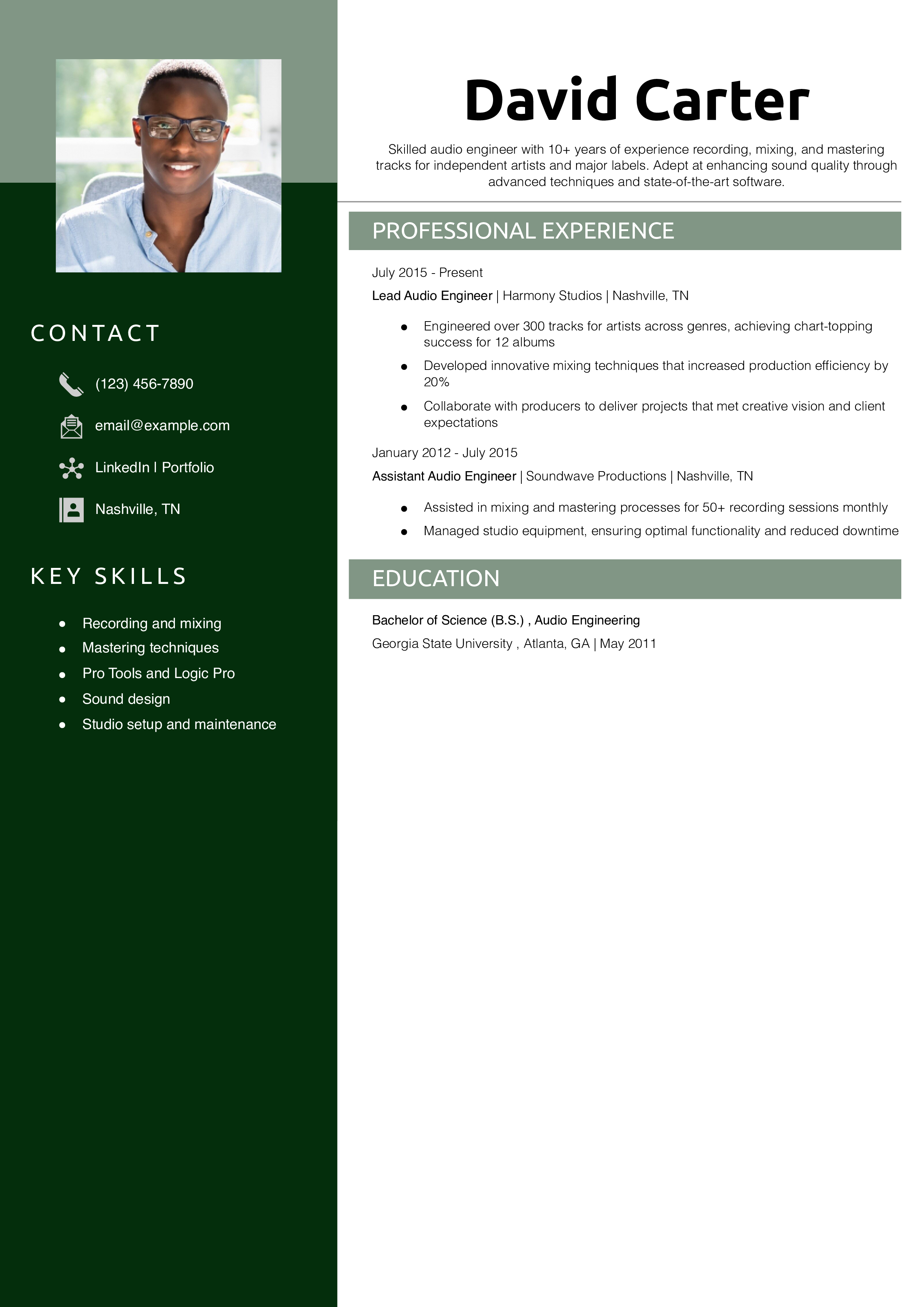 Music engineer resume