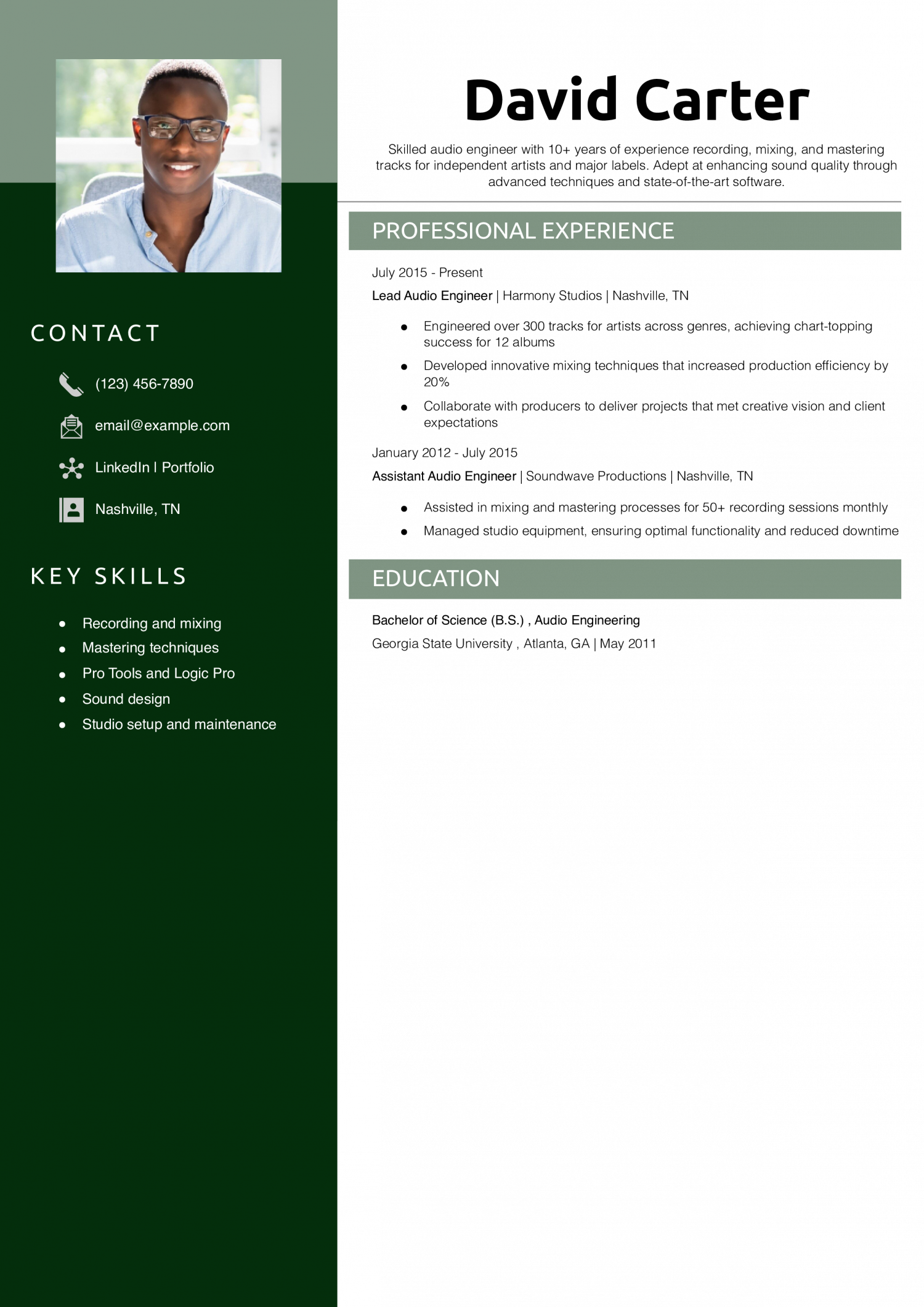 Music engineer resume