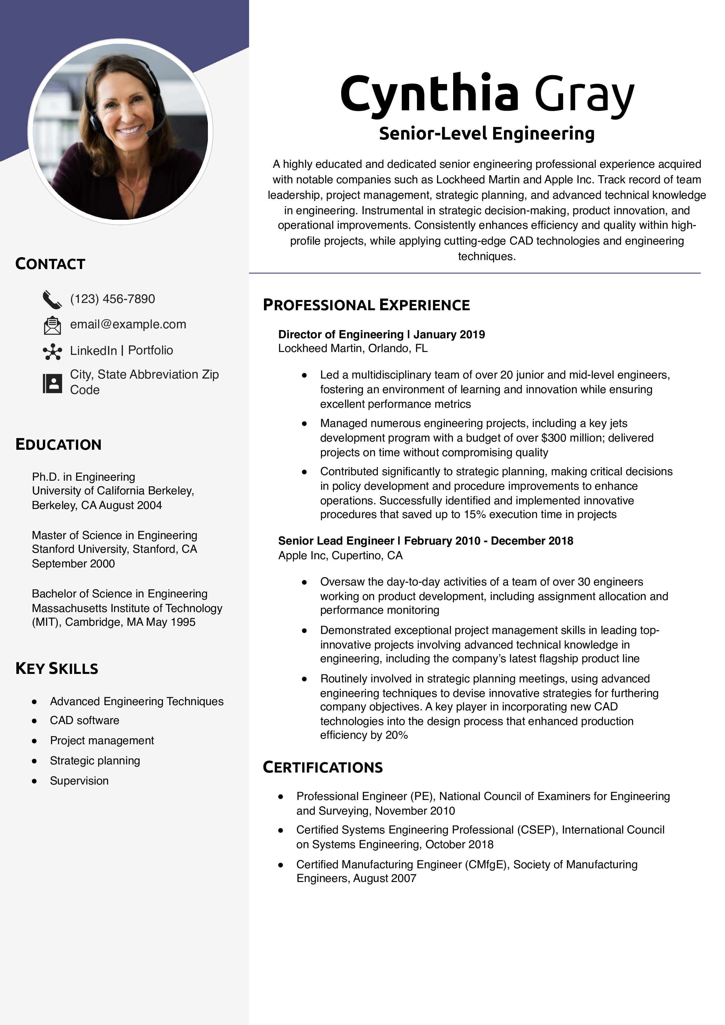 Senior-Level Engineering Resume Example