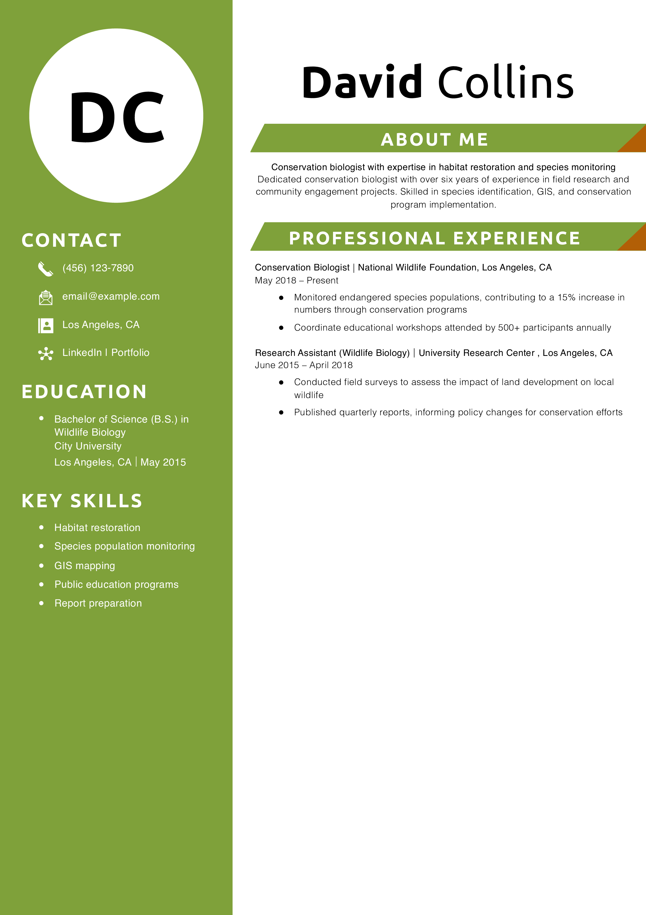 Conservation biologist resume