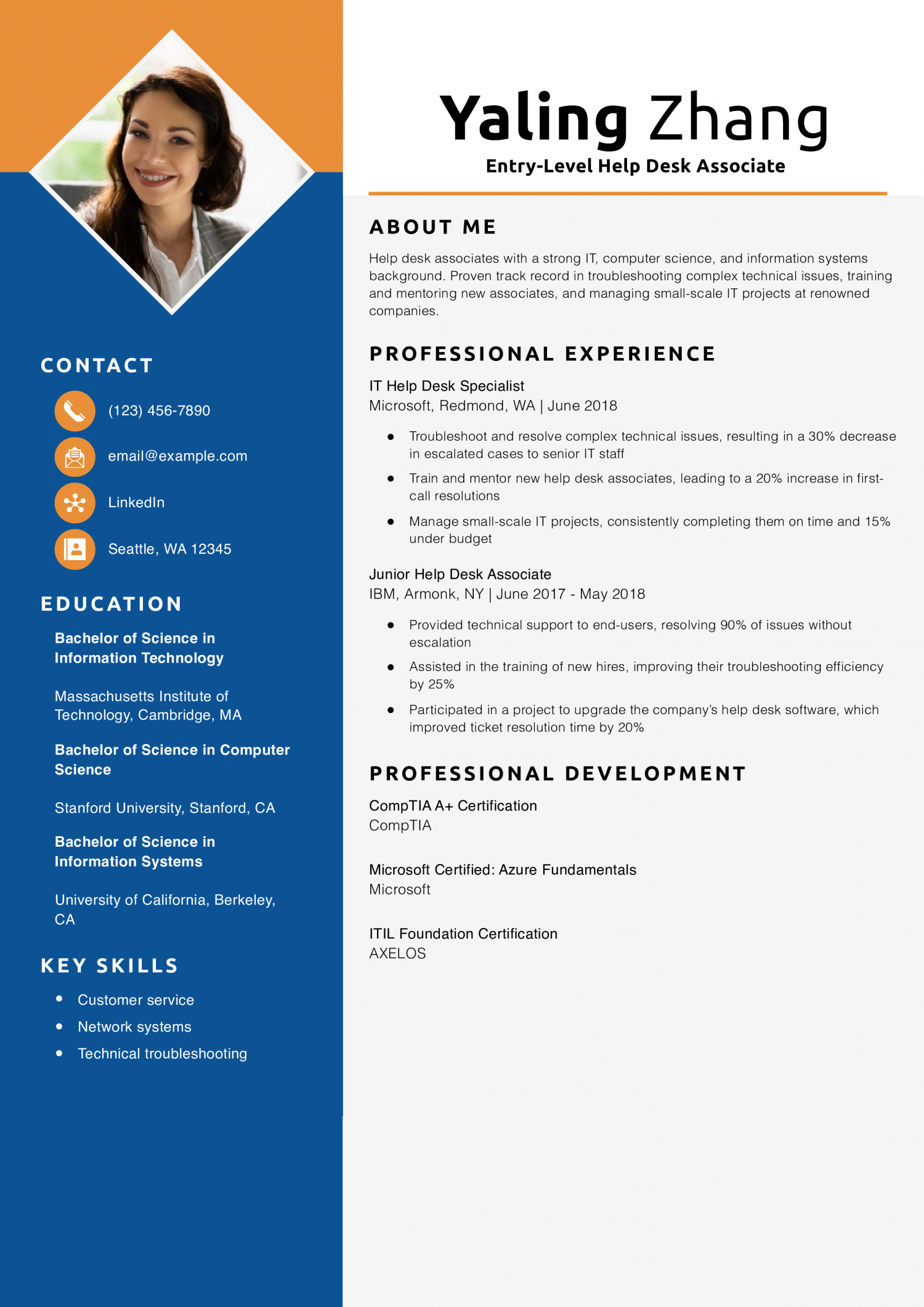 Entry-Level Help Desk Associate Resume Example