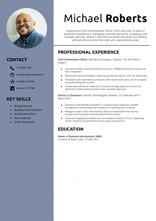 Chief Administrative Officer Resume Example
