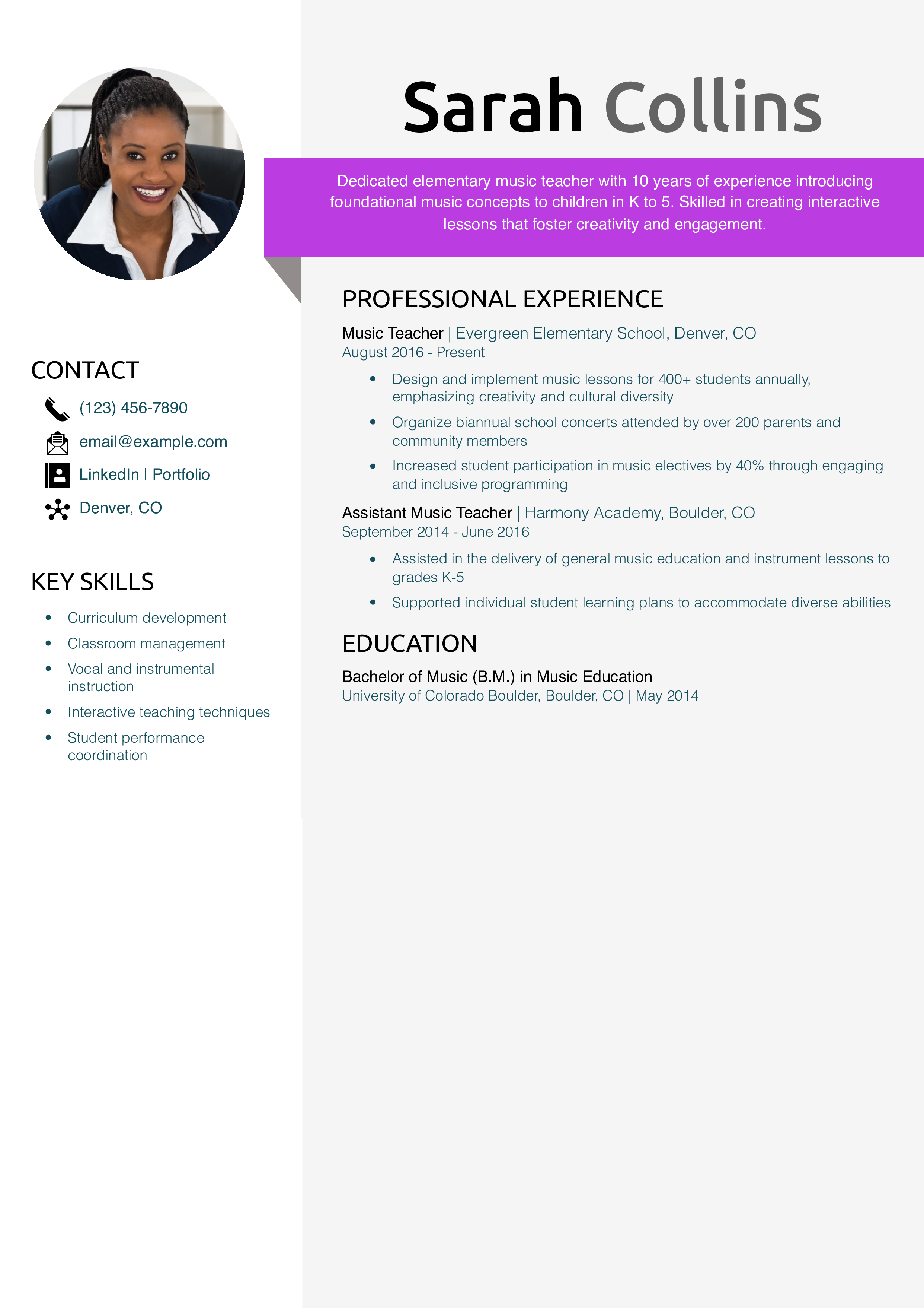 Elementary music teacher resume