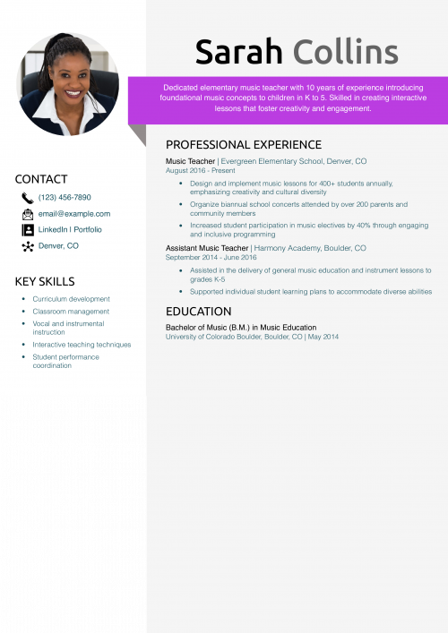 Elementary music teacher resume